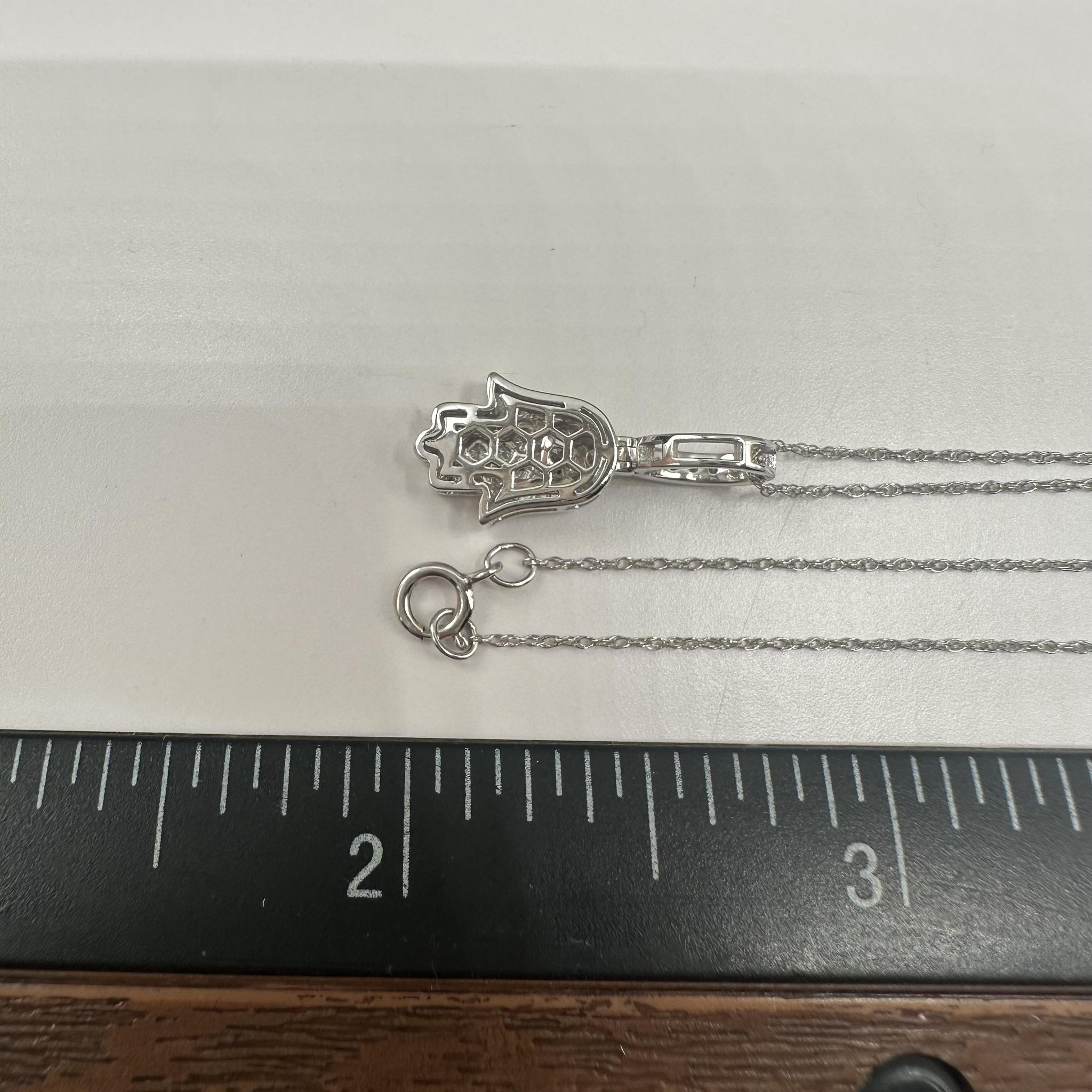 Diamond Hamsa Necklace 10K White Gold 0.25ctw 18in New