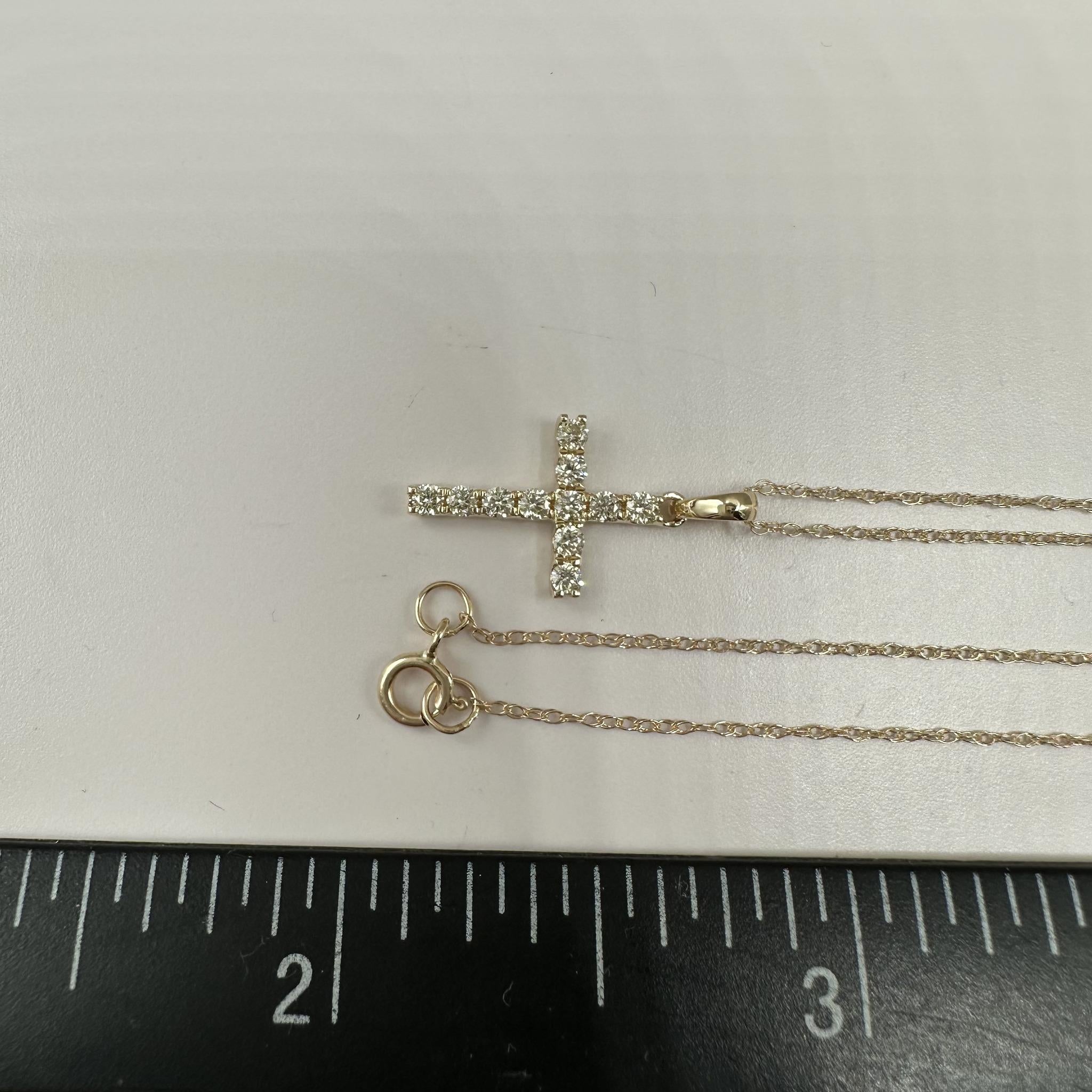 Natural Diamond Cross Necklace 10K Yellow Gold 0.20ctw 18in New