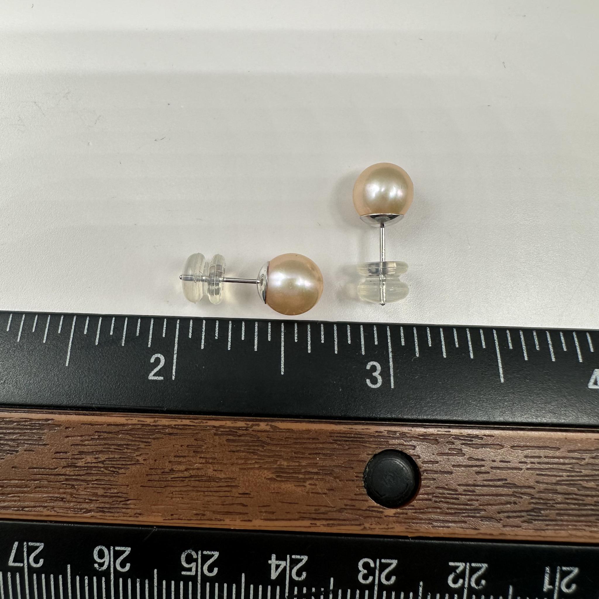 Pink Overtone Pearl Earrings 14K White Gold 7.2mm 7.4mm New