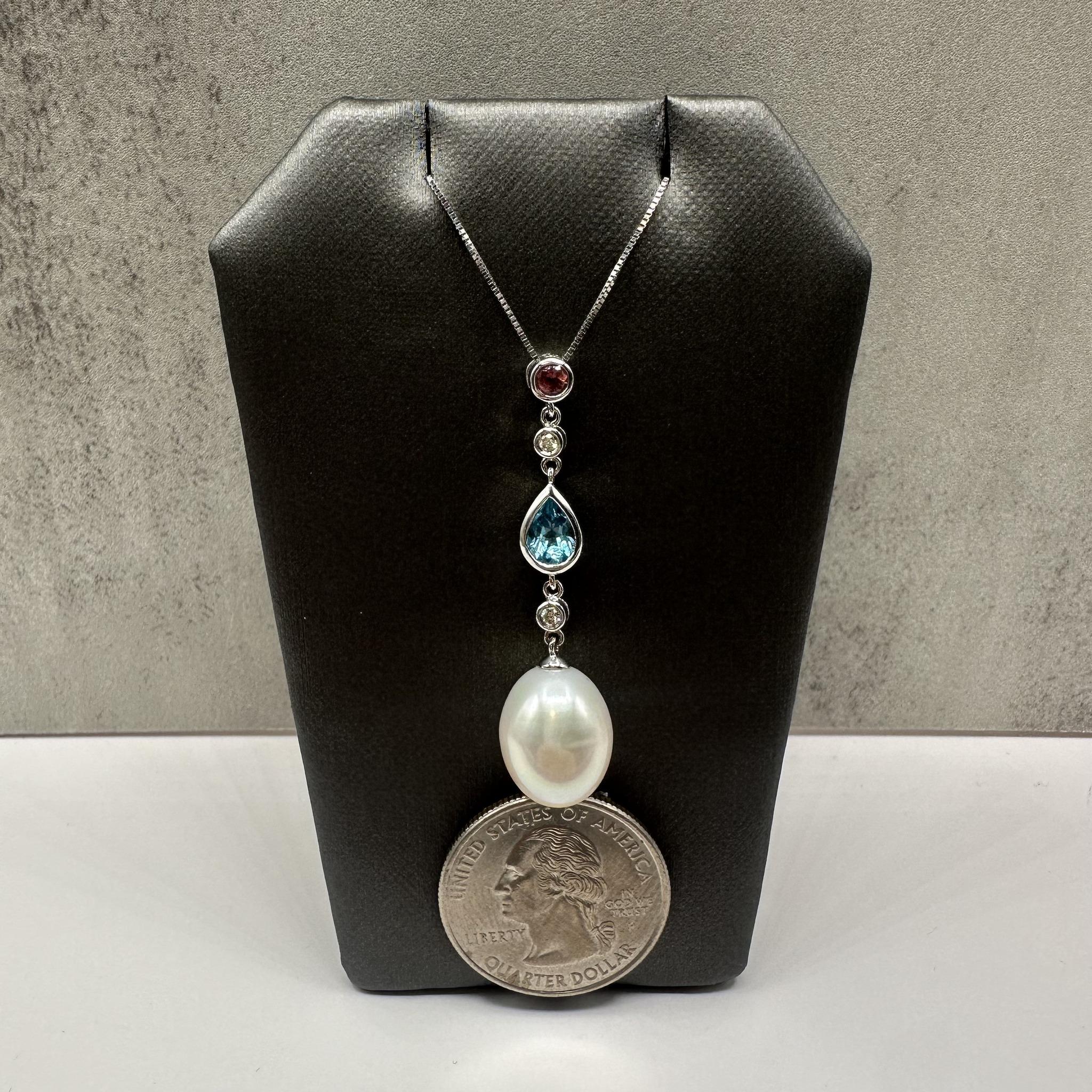 Multi Gemstone & Diamond Necklace in 14kt White Gold – 18in, New