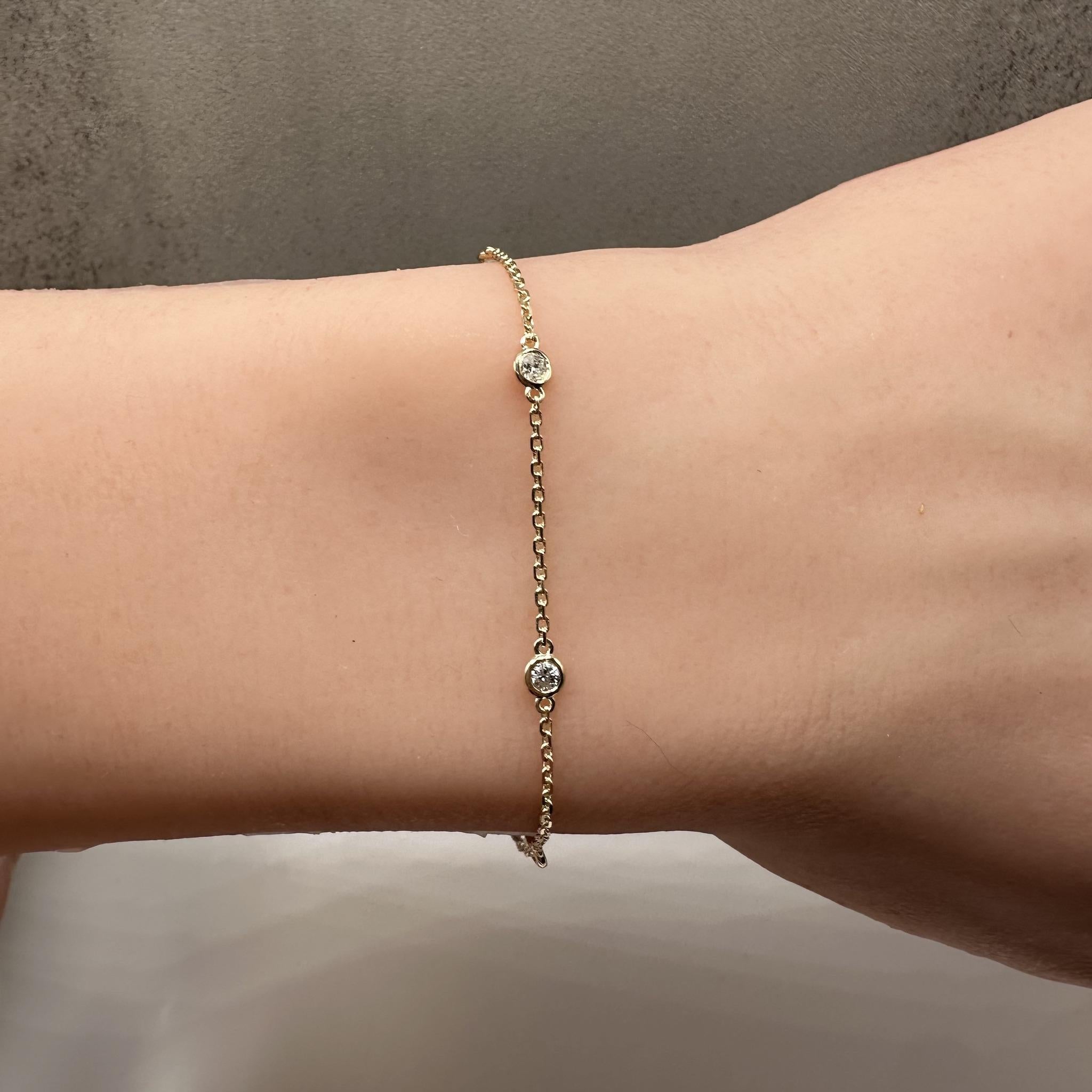 Diamond Station Bracelet in 14kt Yellow Gold – 0.22ctw, 7in, New