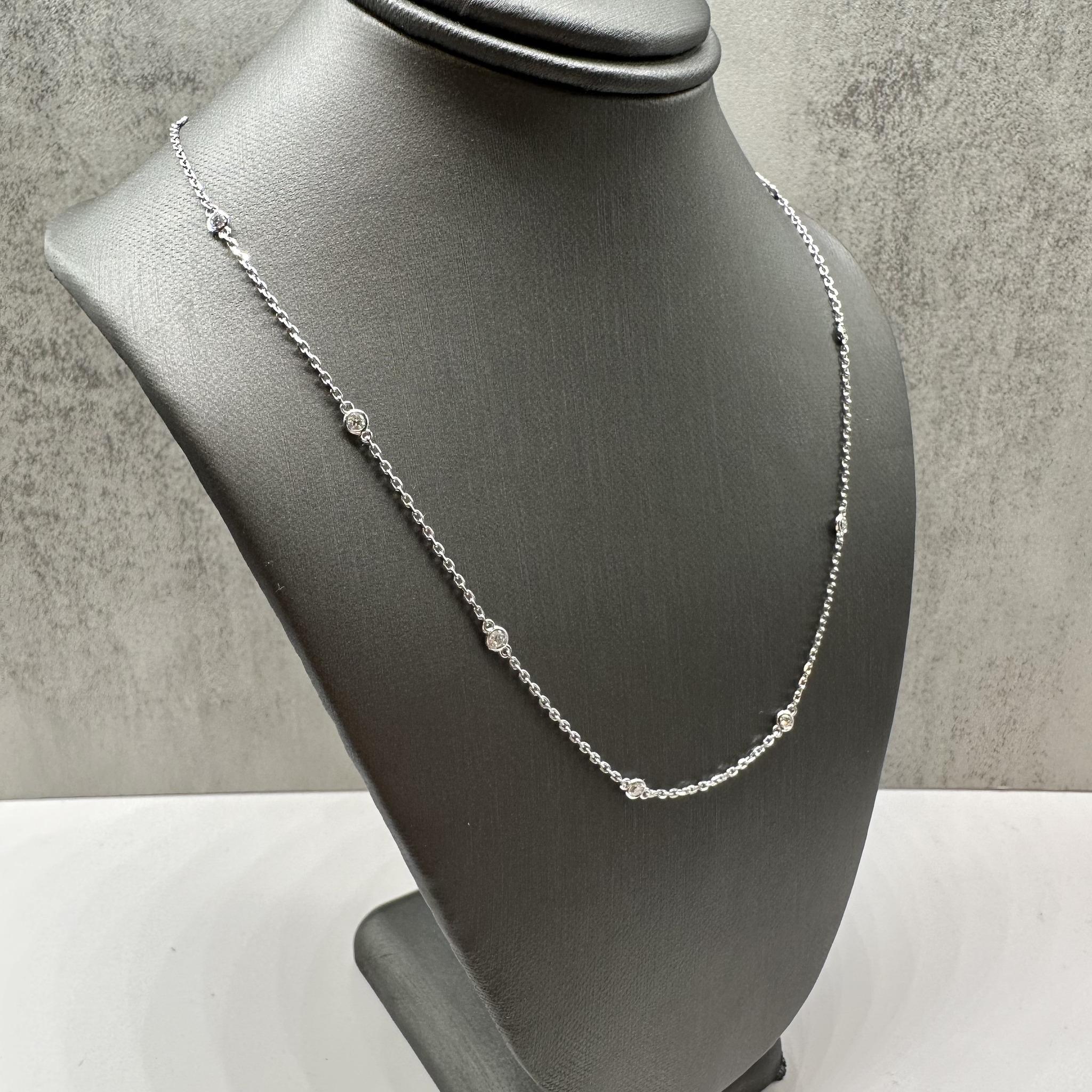 Diamond Station Necklace 14K White Gold 0.32ctw 17.5in New