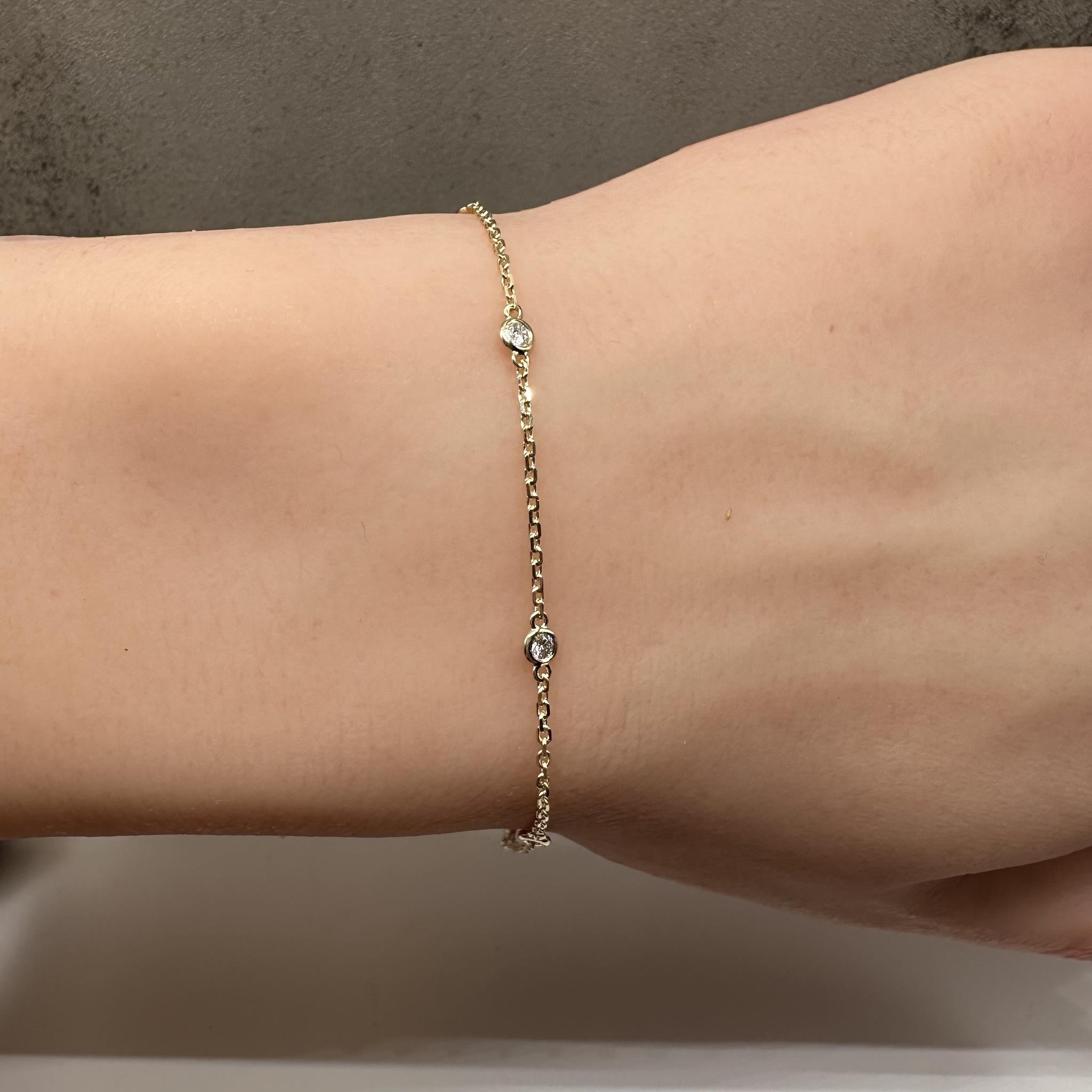 Diamond Station Bracelet in 14kt Yellow Gold – 0.15ctw, 7in, New