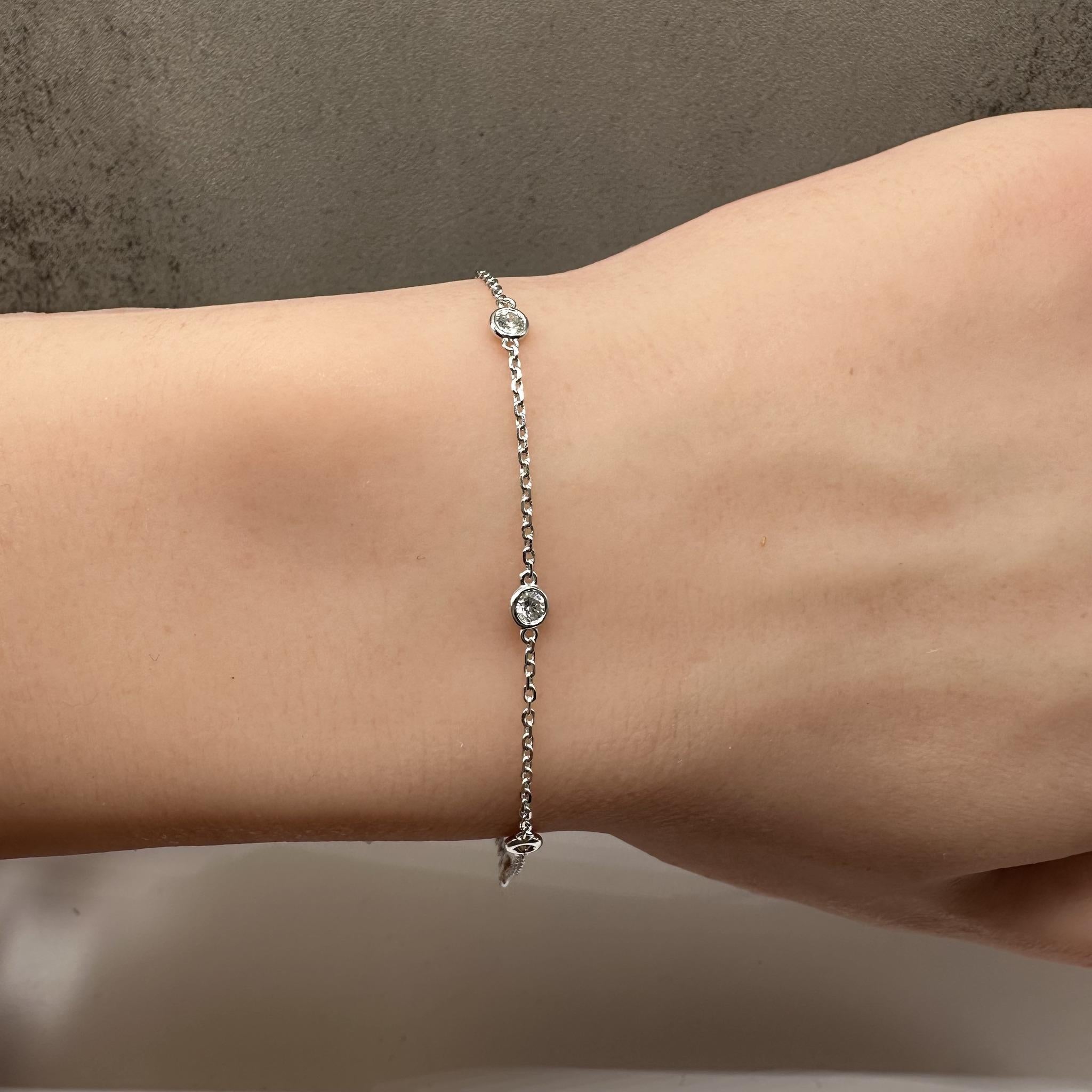 Diamond Station Bracelet in 14kt White Gold – 0.33ctw, 7in, New