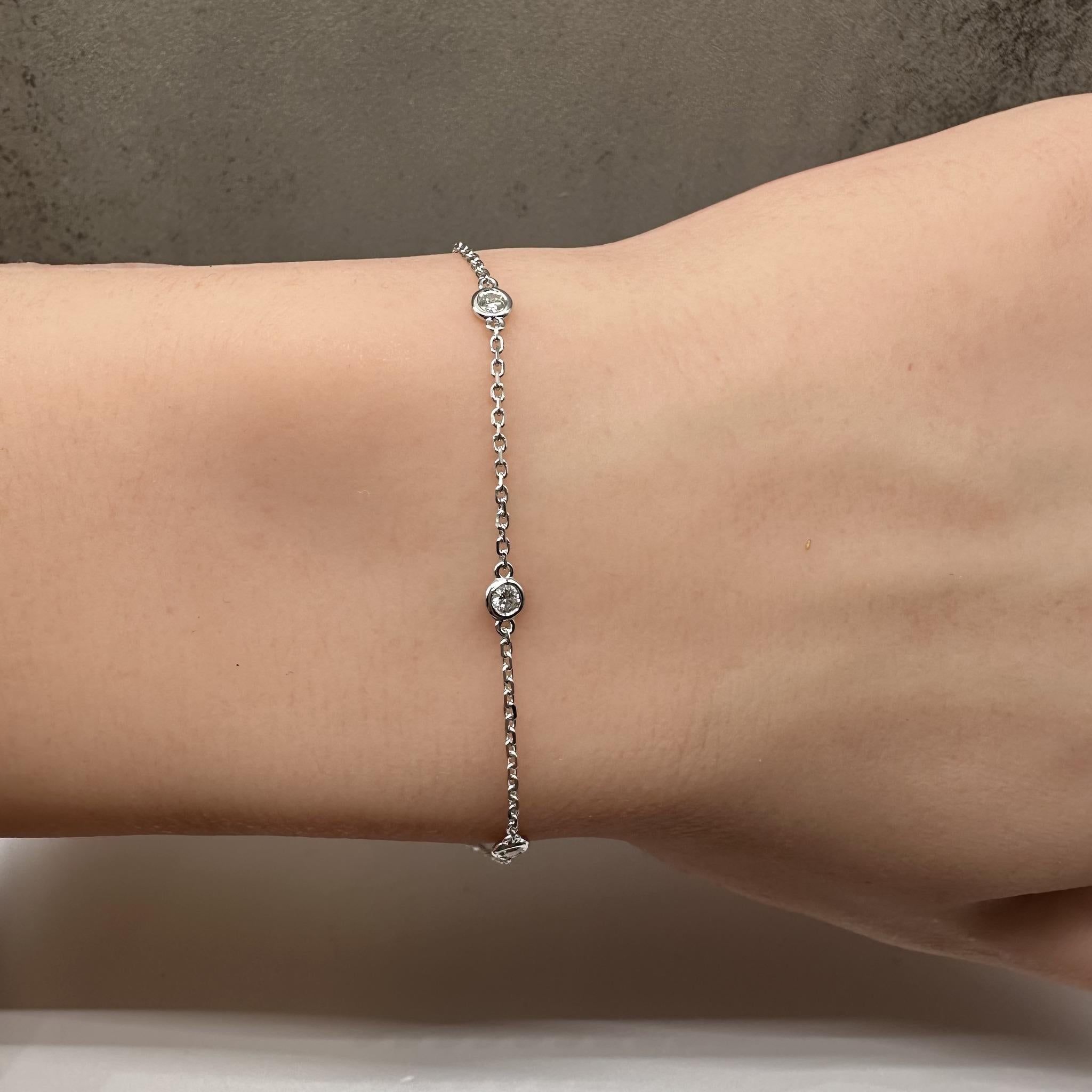 Diamond Station Bracelet in 14kt White Gold – 0.22ctw, 7in, New