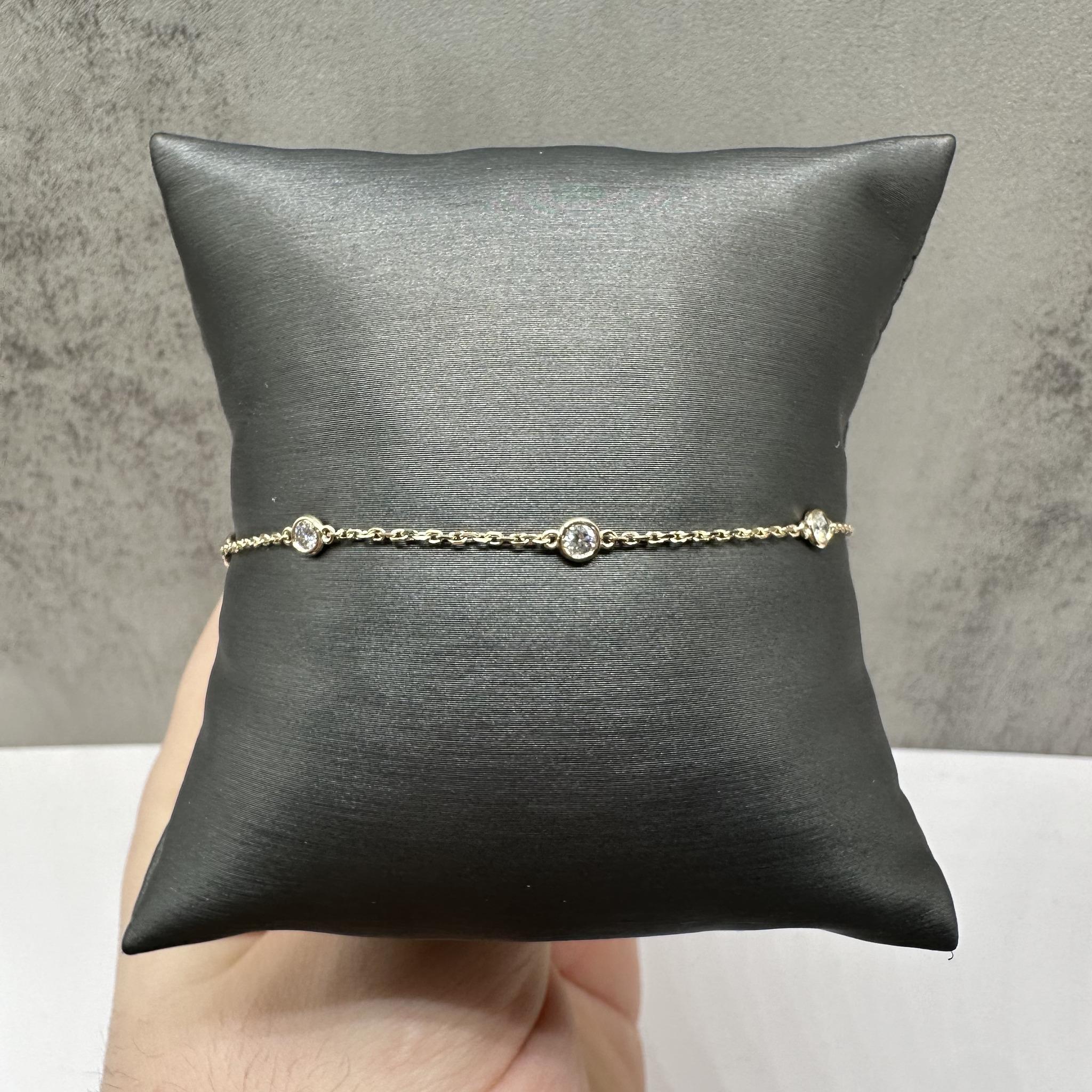 Diamond Station Bracelet in 14kt Yellow Gold – 0.33ctw, 7in, New