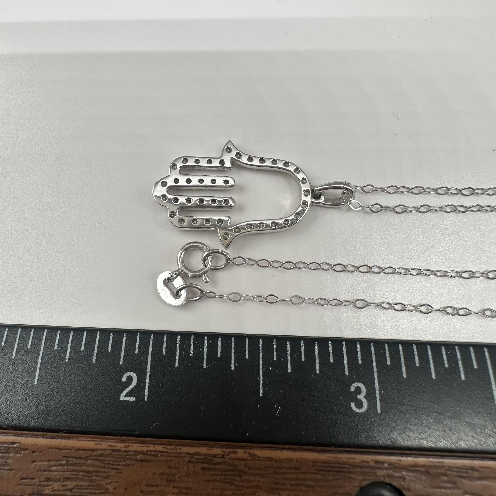 Natural Diamond Hamsa Necklace in 14kt White Gold – 0.33ctw, 18in, New