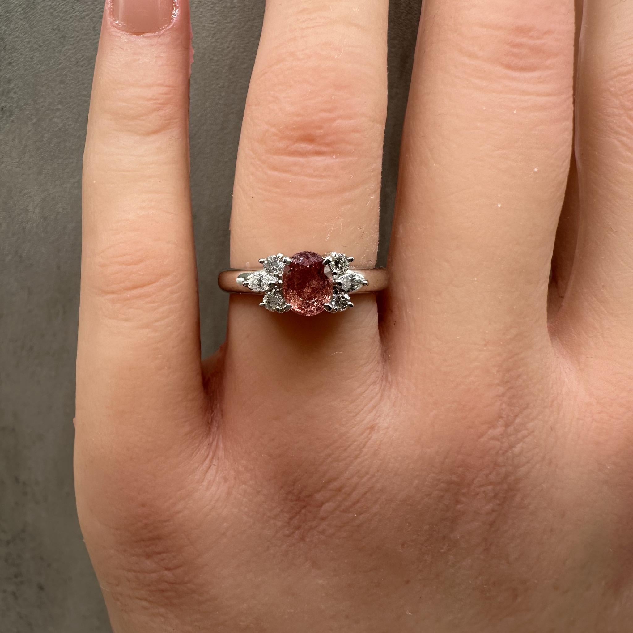 Estate Padparadscha Sapphire Ring in Platinum 1.12ct Sapphire 0.21ctw Diamond