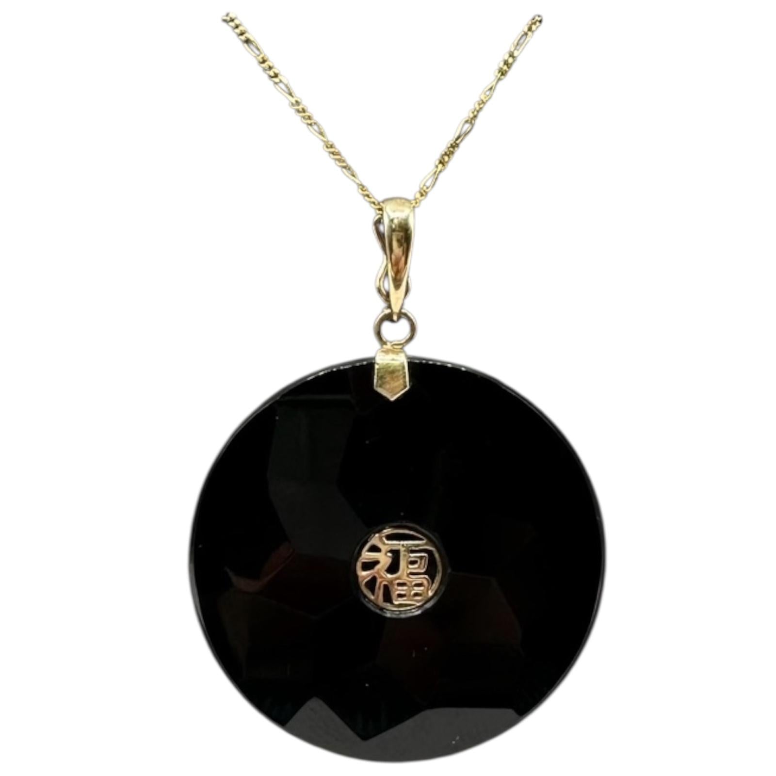 Black Onyx Necklace in 10kt Yellow Gold – Enhancer Bail, 18in, New