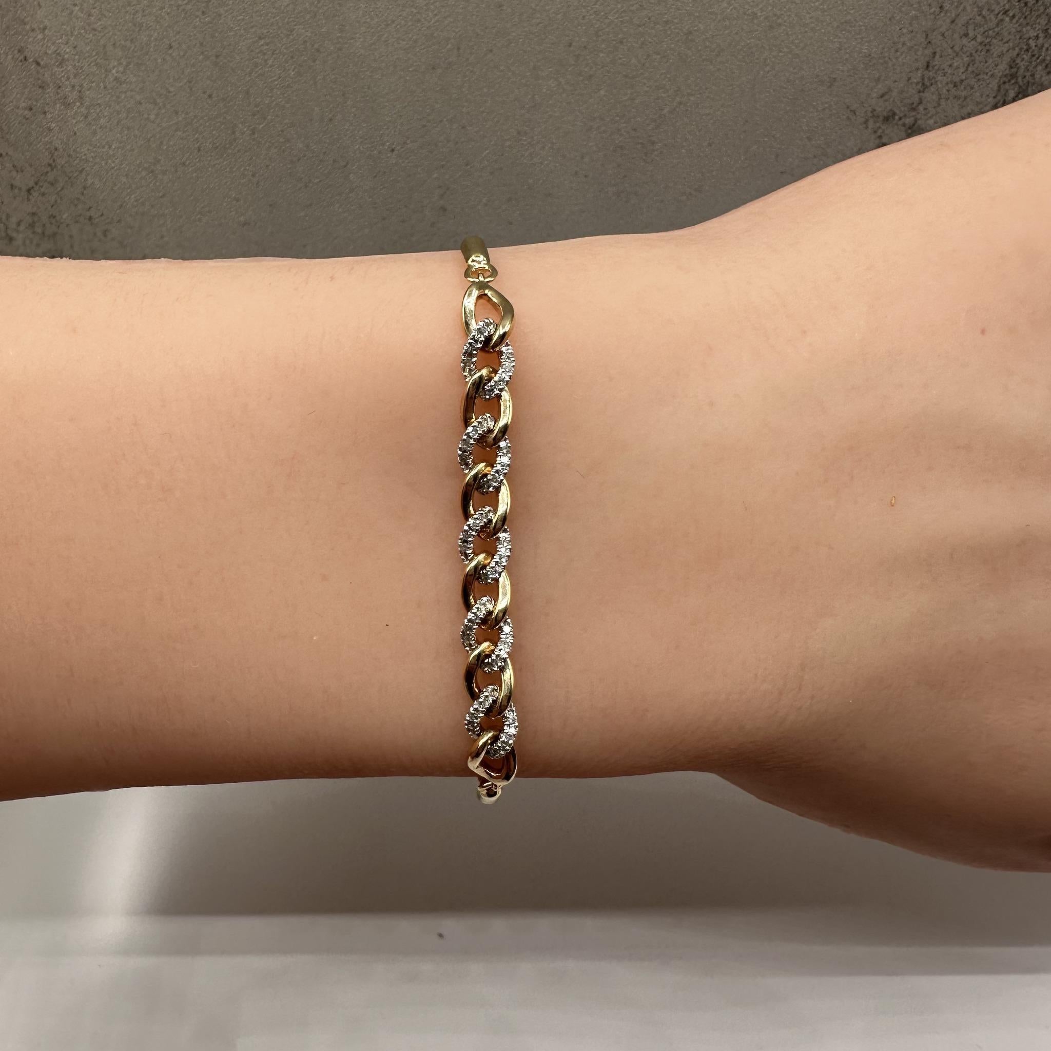 Diamond Cuban Bola Bracelet 14K Yellow Gold 0.16ct Adjustable 7.25in