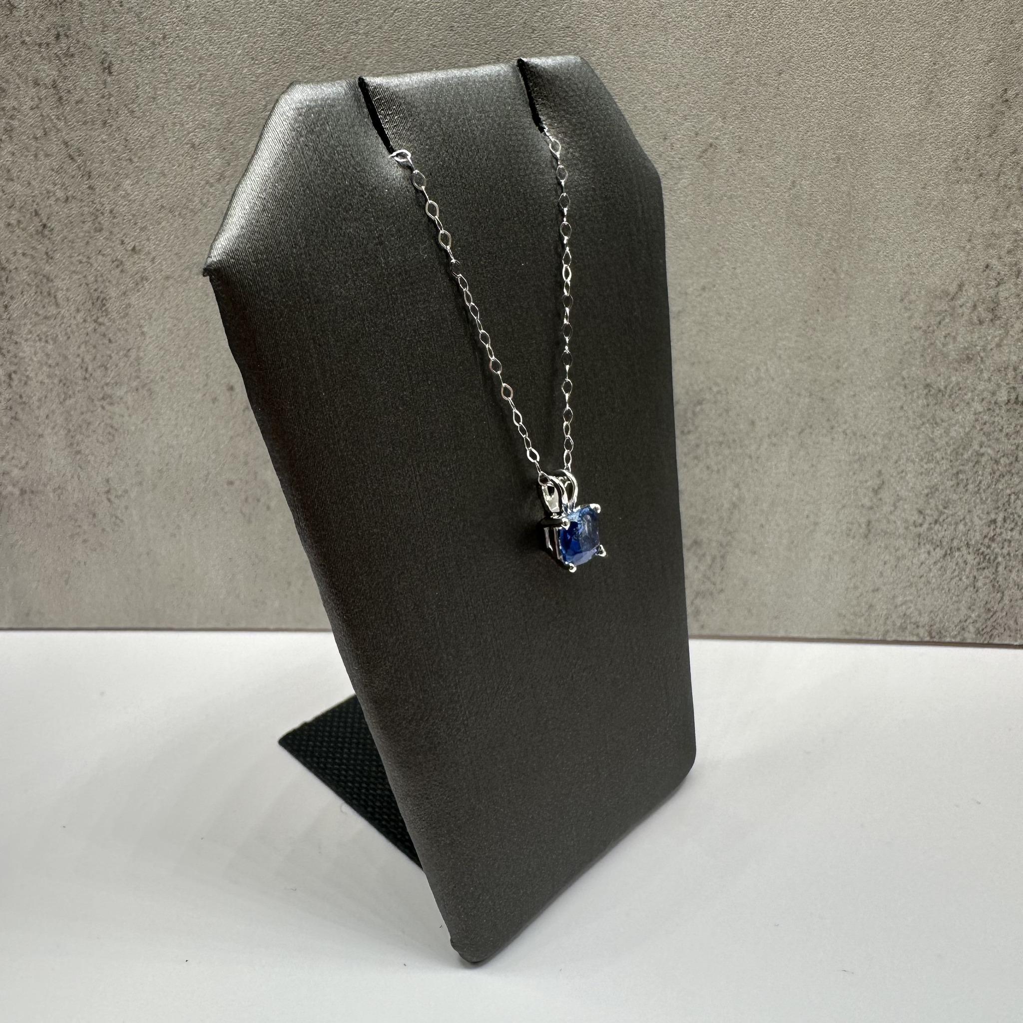 Cushion Cut Ceylon Blue Sapphire Necklace in 14kt White Gold – 0.95ct, 18in, New