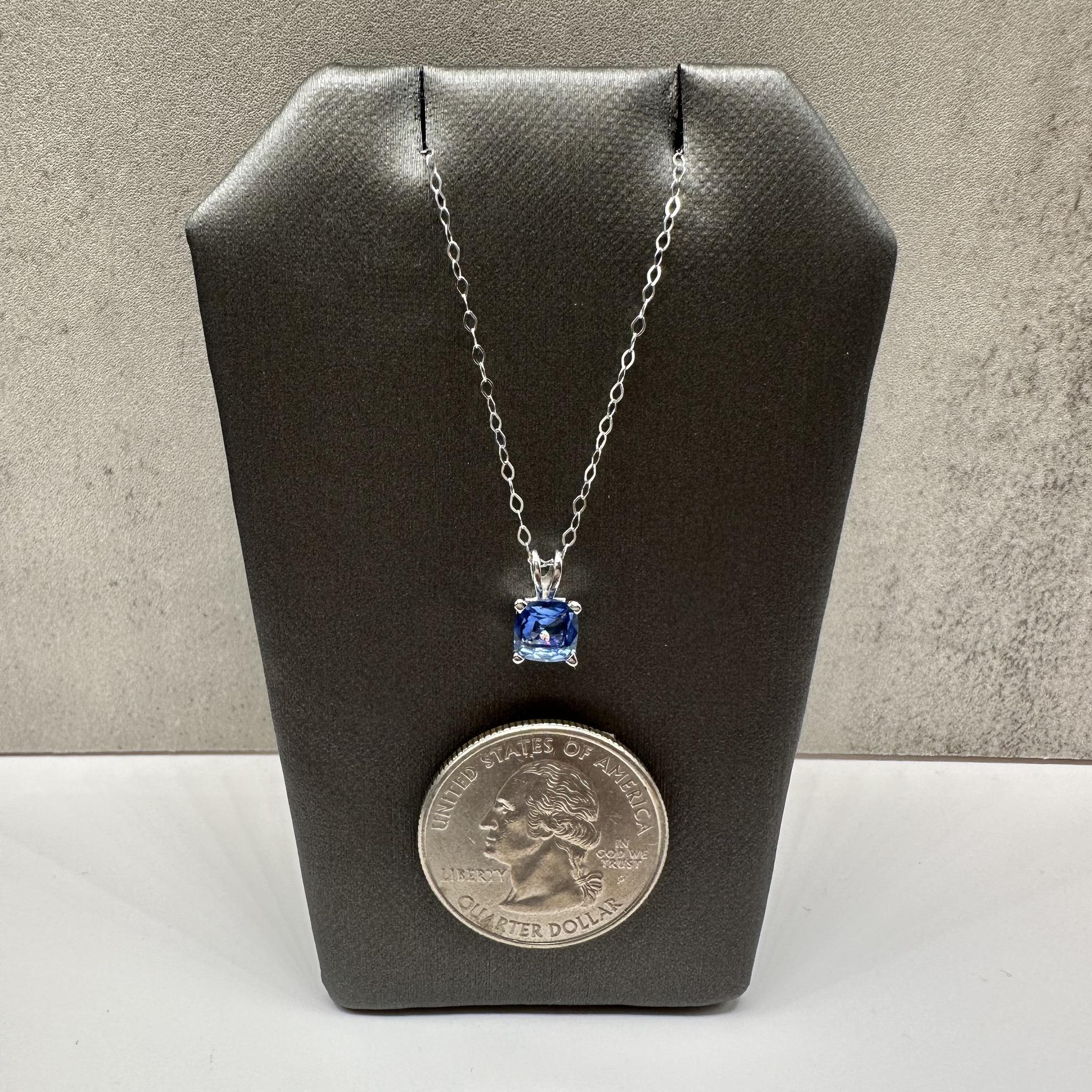 Cushion Cut Ceylon Blue Sapphire Necklace in 14kt White Gold – 0.95ct, 18in, New