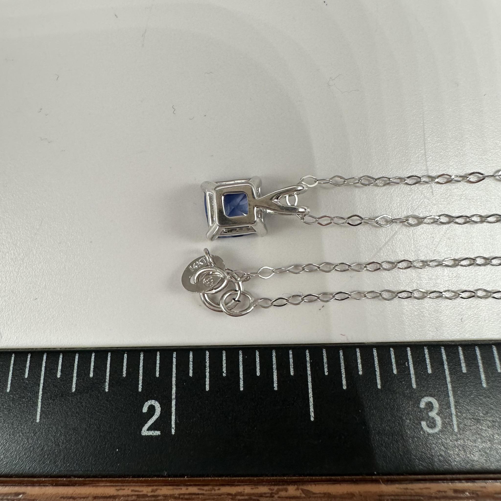Cushion Cut Ceylon Blue Sapphire Necklace in 14kt White Gold – 0.95ct, 18in, New