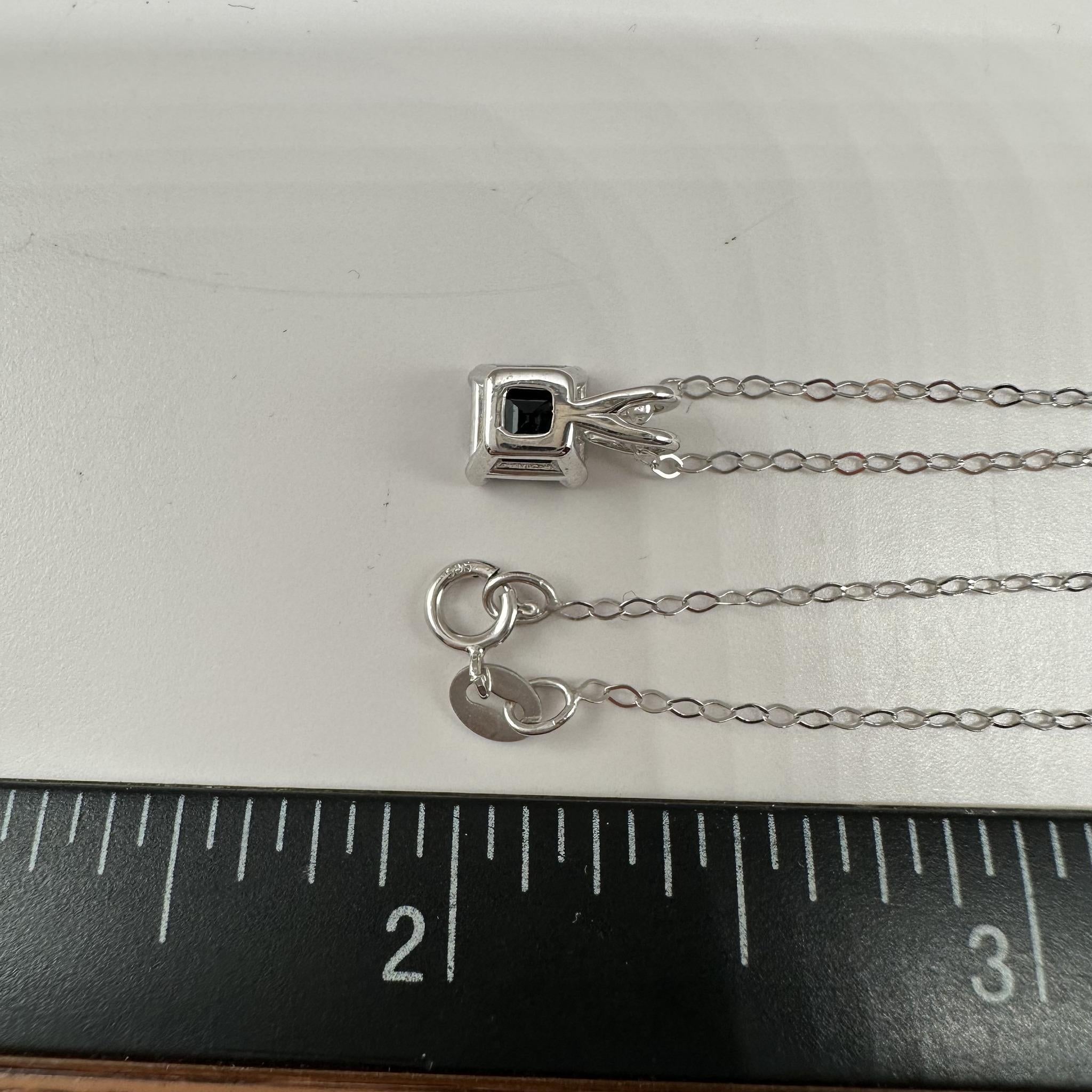 Princess Cut Blue Sapphire Necklace in 14kt White Gold – 0.76ct, 18in, New