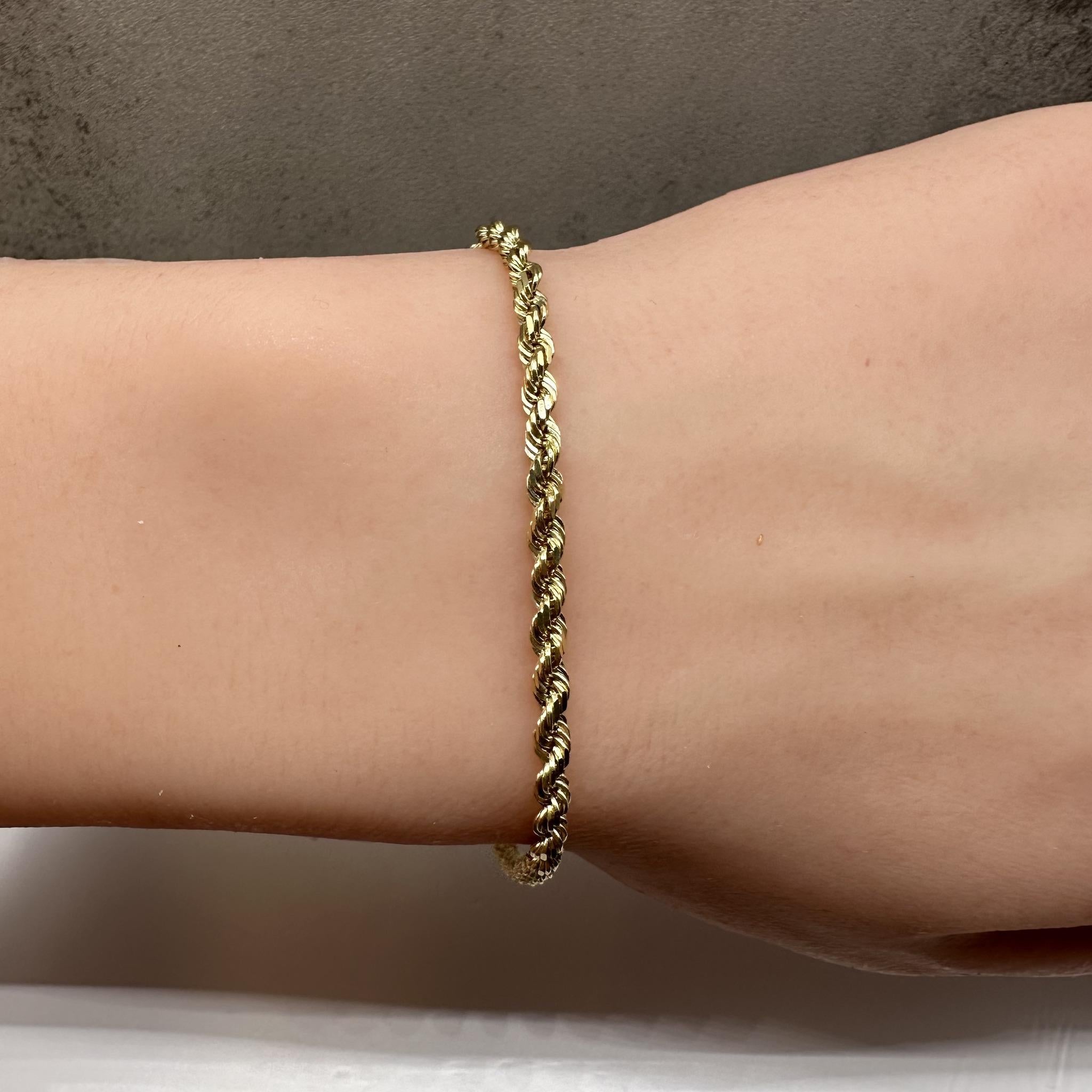 Solid 14kt Yellow Gold Rope Bracelet 3mm 8"