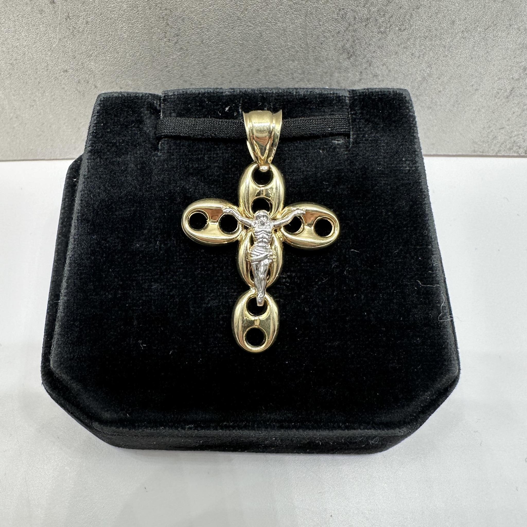 Puff Cross Pendant in 14kt Two Tone Gold – Hollow, New