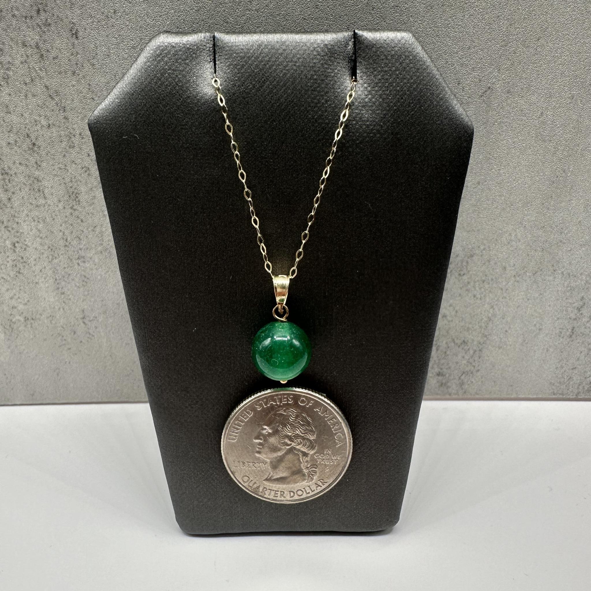 Malachite Pendant Necklace in 14kt Yellow Gold – 10mm, 18in, New