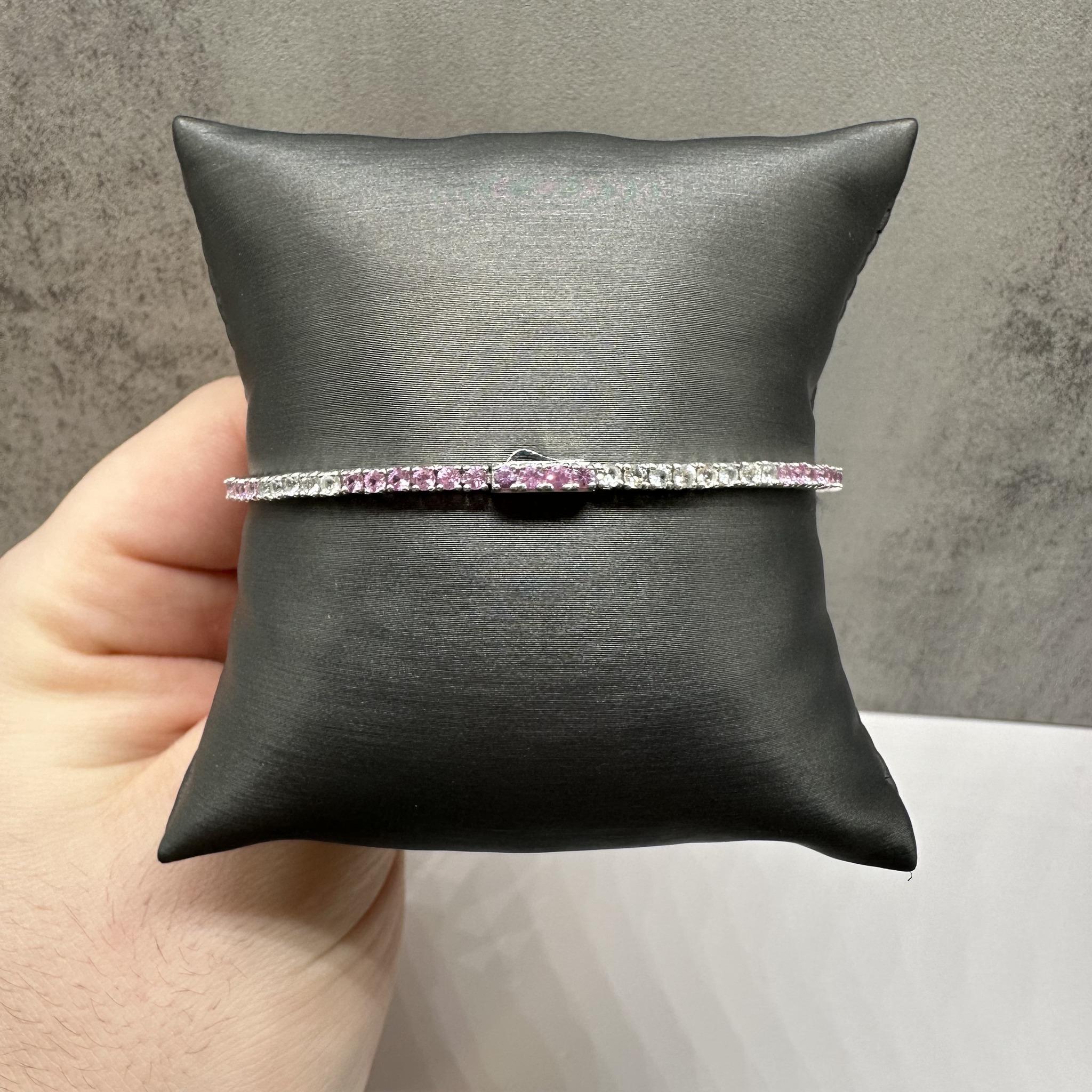 Pink Ombre Sapphire Tennis Bracelet in Sterling Silver – 3.9ct, 7in, New