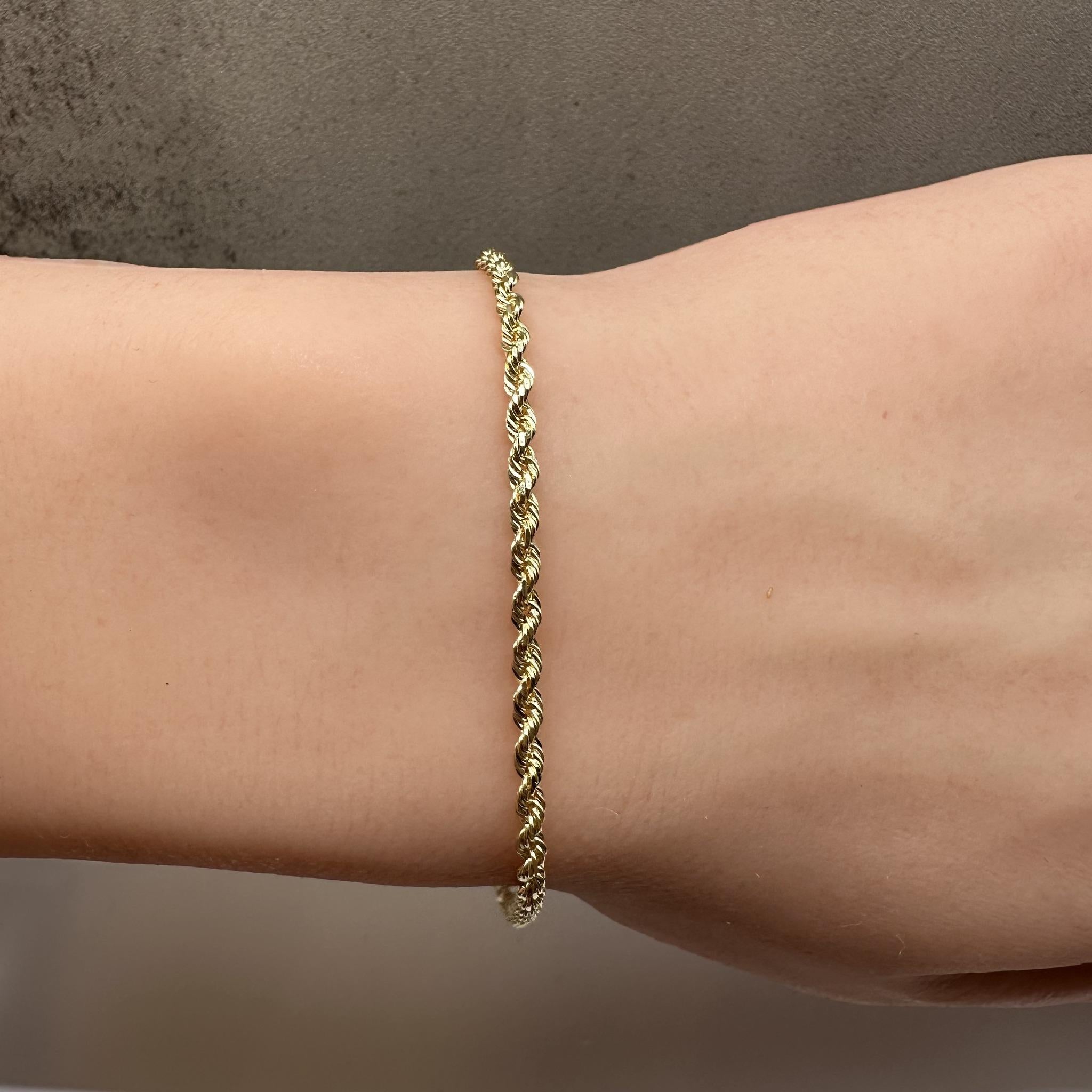 Solid 14kt Yellow Gold Rope Bracelet 2.4mm 7.5"