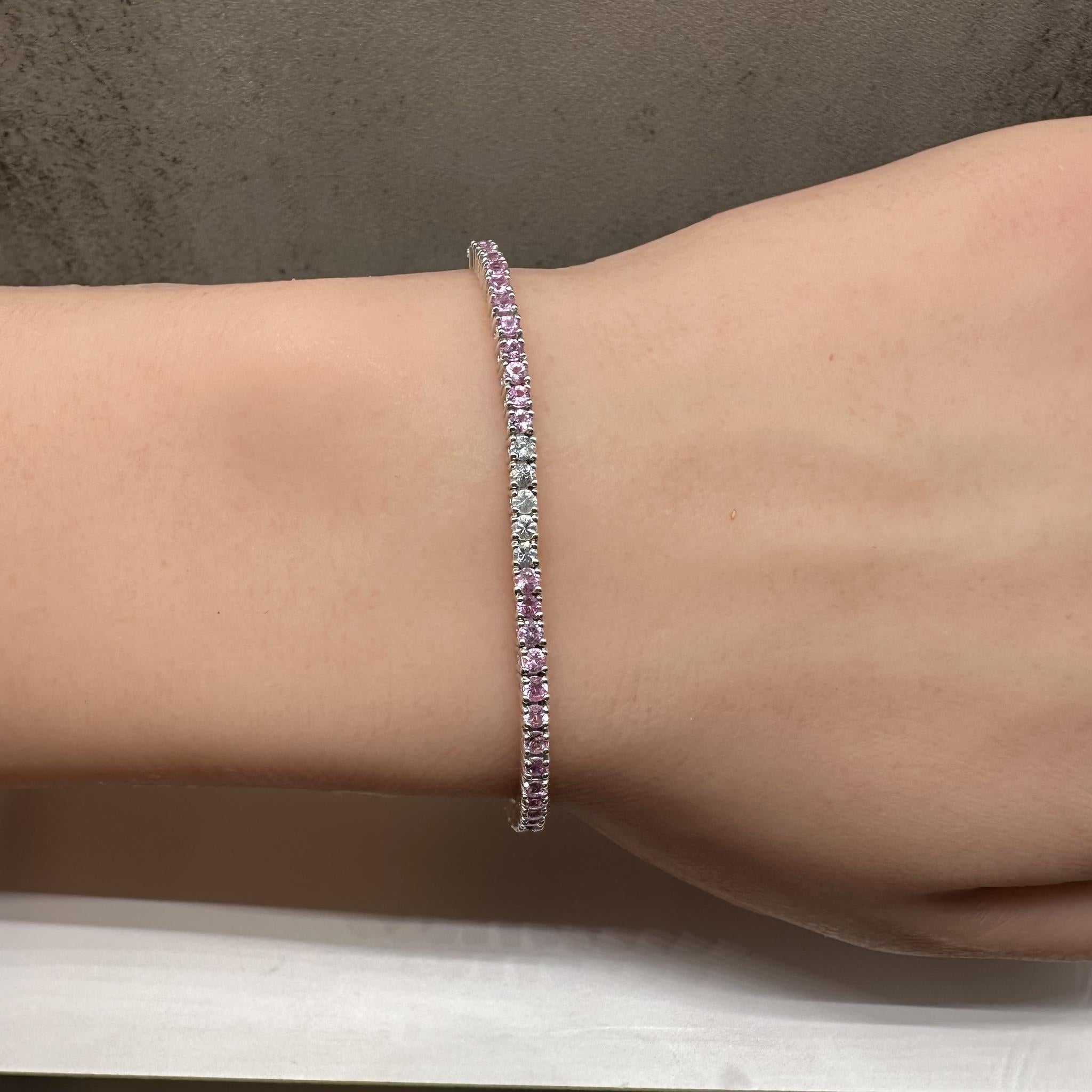 Pink Ombre Sapphire Tennis Bracelet in Sterling Silver – 3.9ct, 7in, New