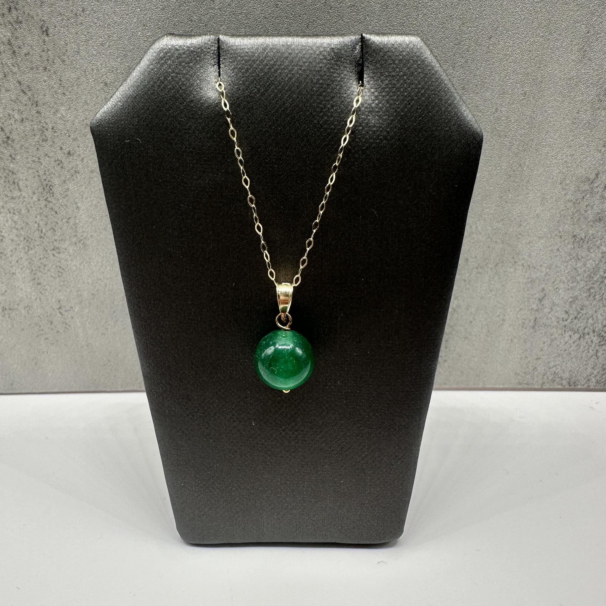 Malachite Pendant Necklace in 14kt Yellow Gold – 10mm, 18in, New