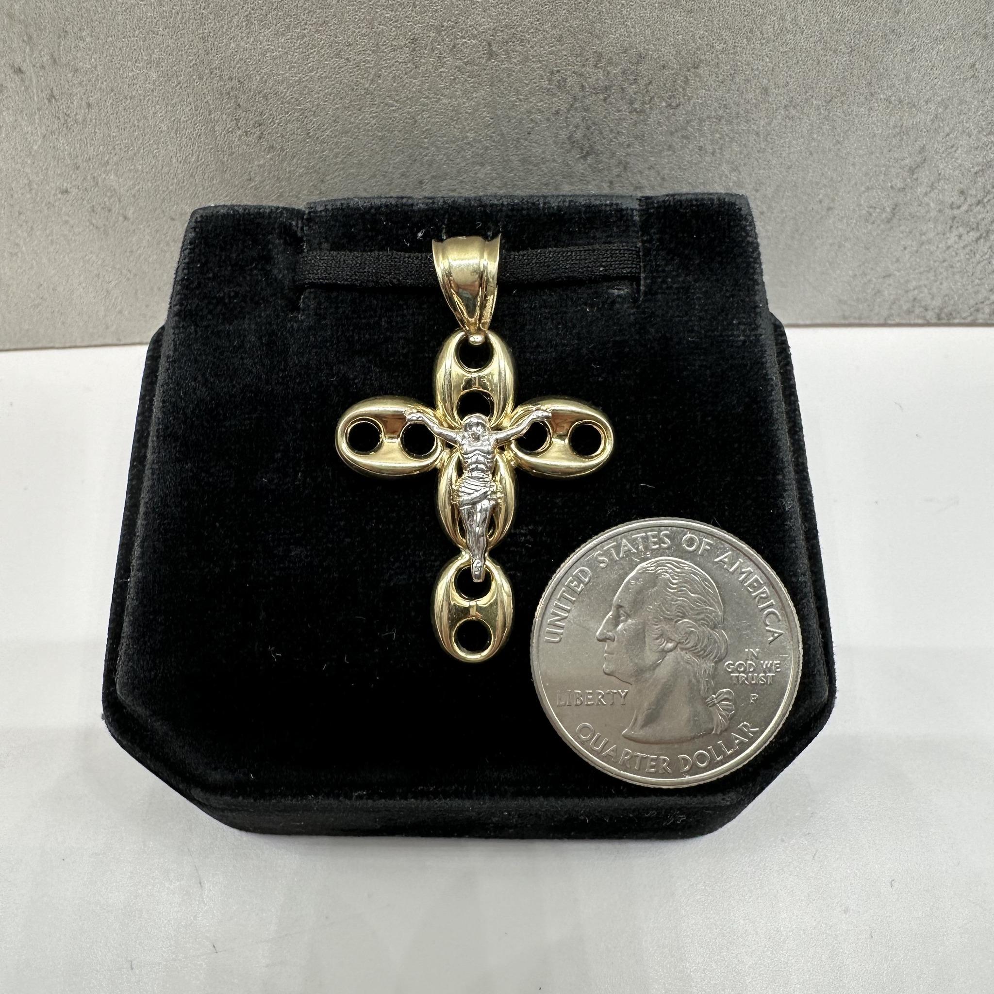 Puff Cross Pendant in 14kt Two Tone Gold – Hollow, New