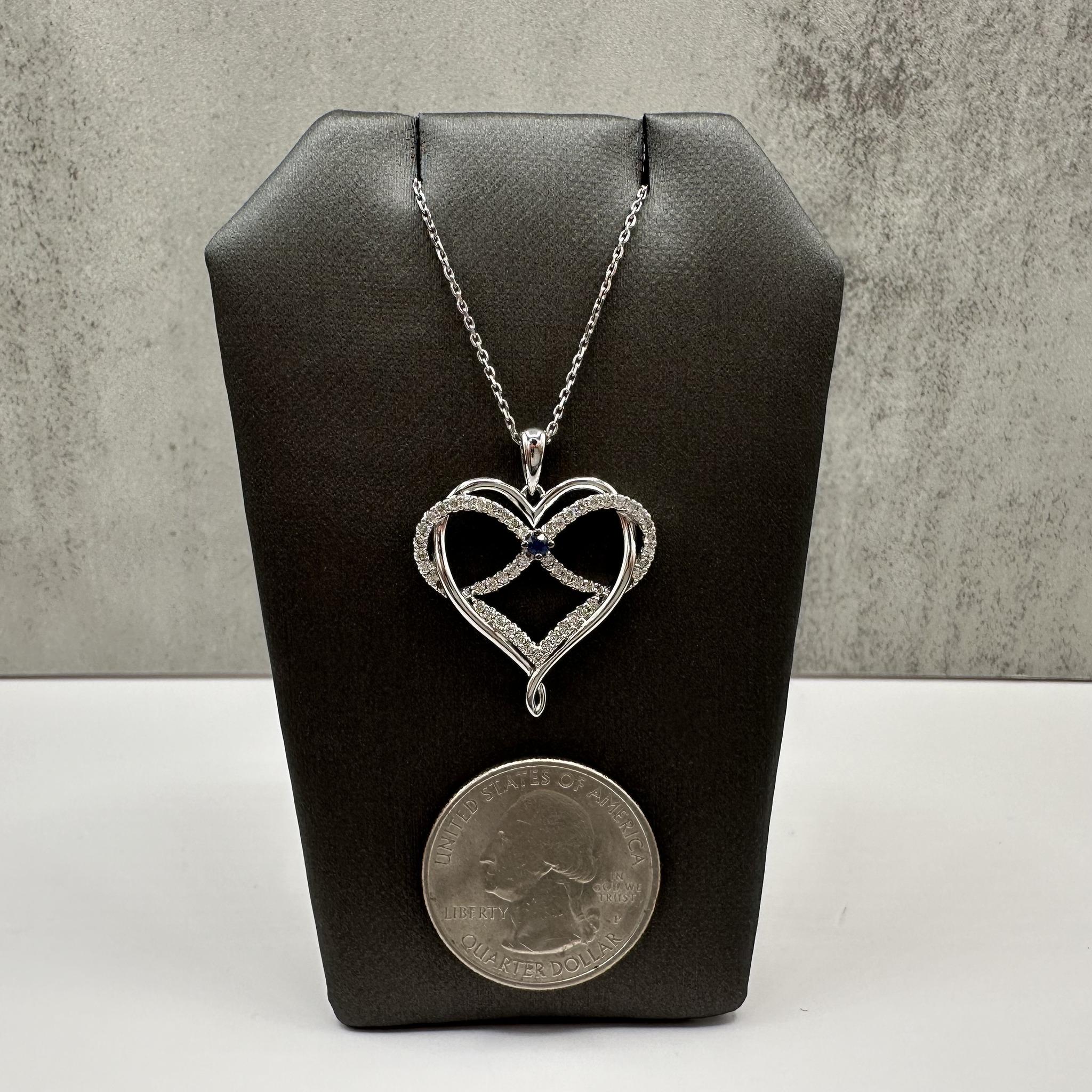 Vera Wang Love 10K White Gold Diamond Sapphire Heart Necklace 0.34ct