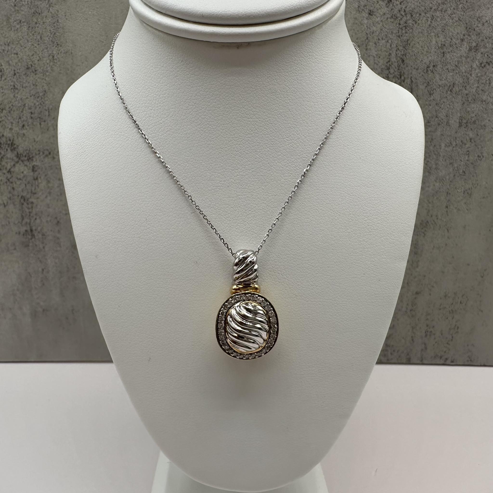 14K Two Tone Gold Natural Diamond Pendant Necklace 0.33ct Viducci