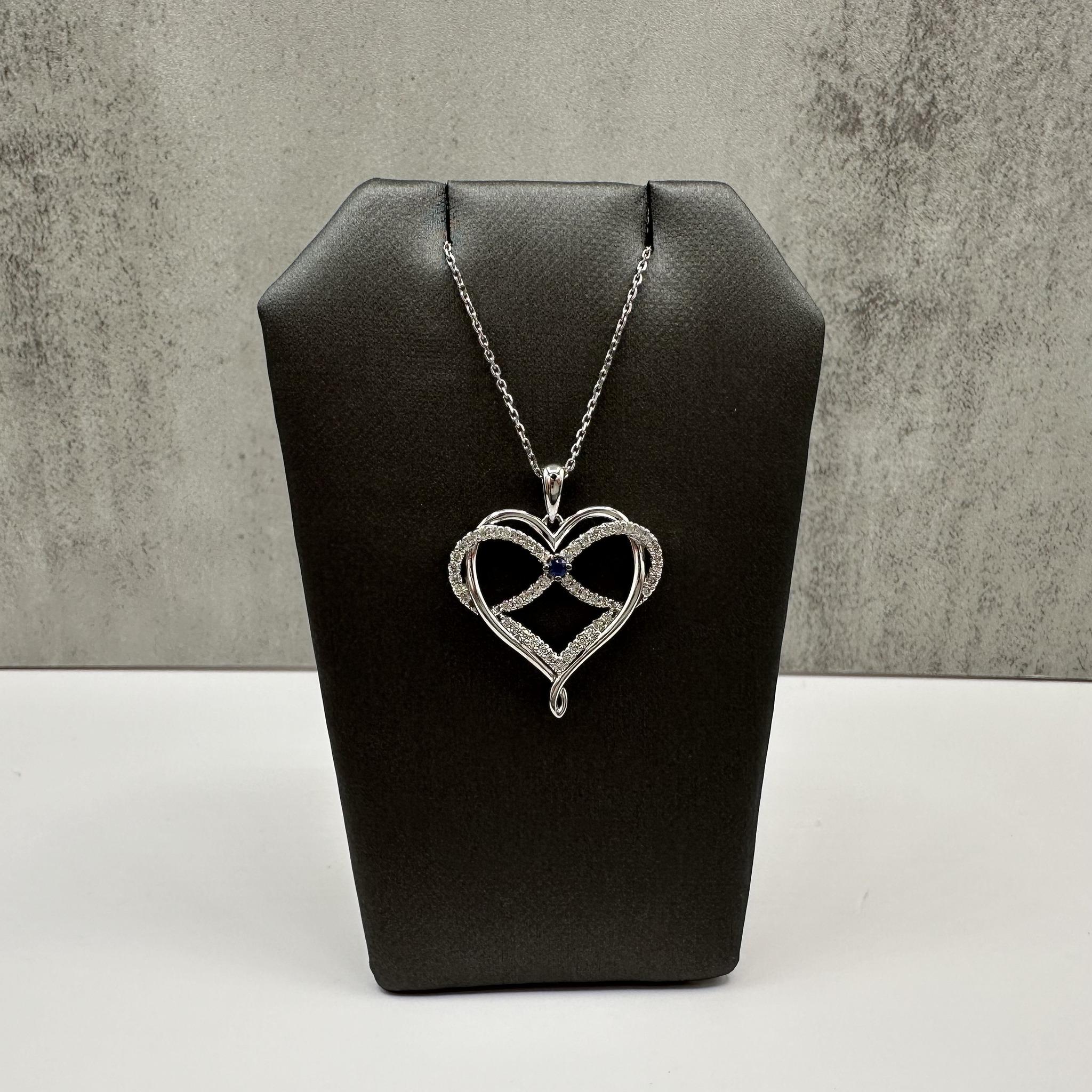 Vera Wang Love 10K White Gold Diamond Sapphire Heart Necklace 0.34ct