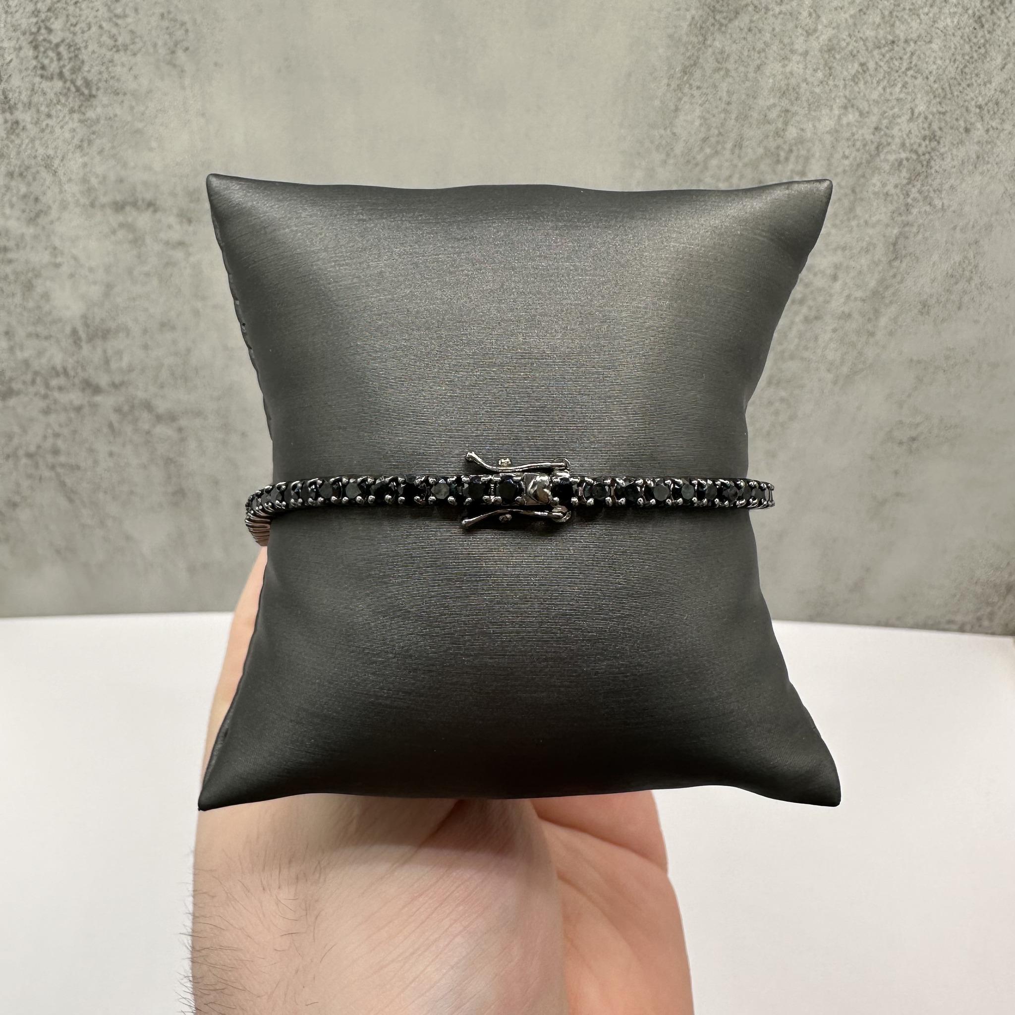 Black Spinel Bracelet in Sterling Silver – 8in, Black Rhodium, New