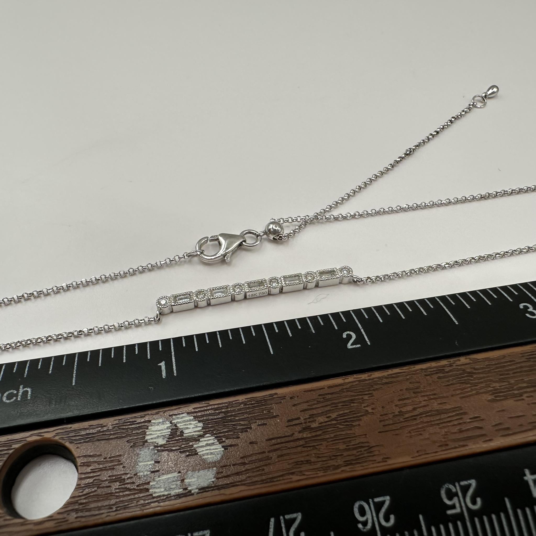18K White Gold Diamond Bar Necklace 0.15ct GH VS Baguette 18 Inch