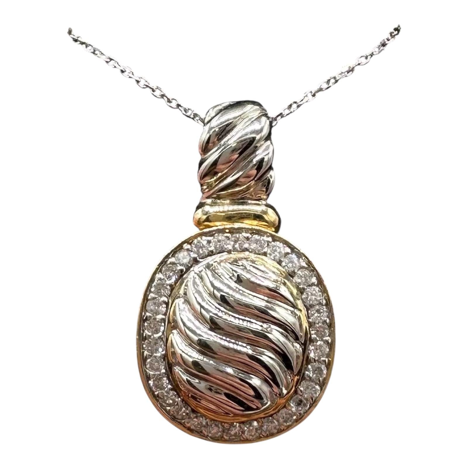 14K Two Tone Gold Natural Diamond Pendant Necklace 0.33ct Viducci