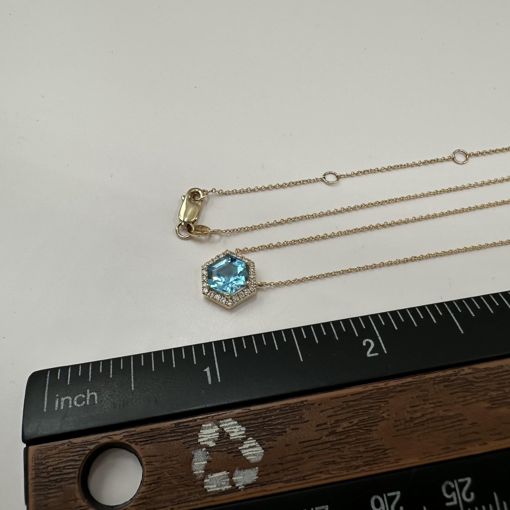 14K Yellow Gold Blue Topaz Diamond Necklace 1.62ct GH SI 18in
