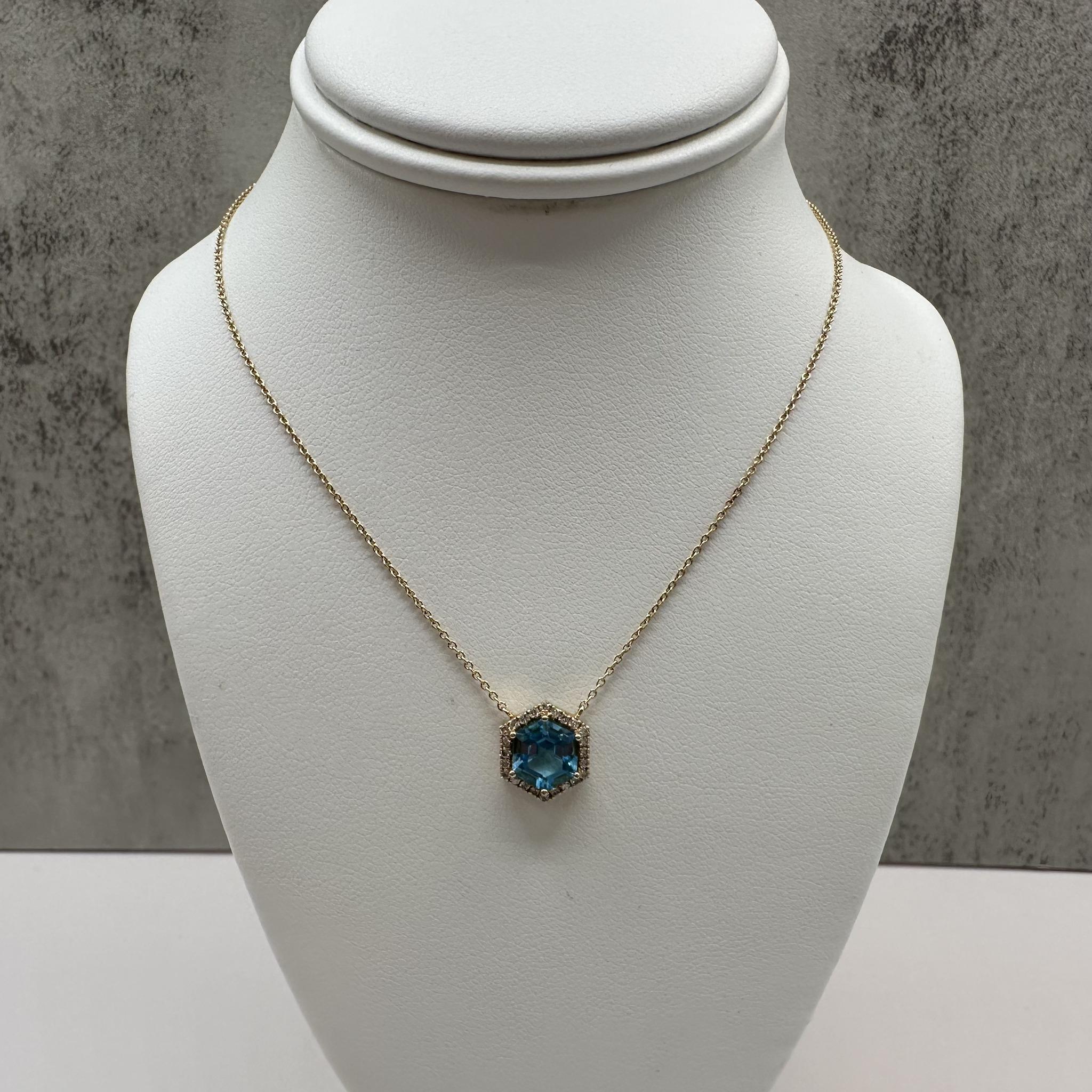 14K Yellow Gold Blue Topaz Diamond Necklace 1.62ct GH SI 18in