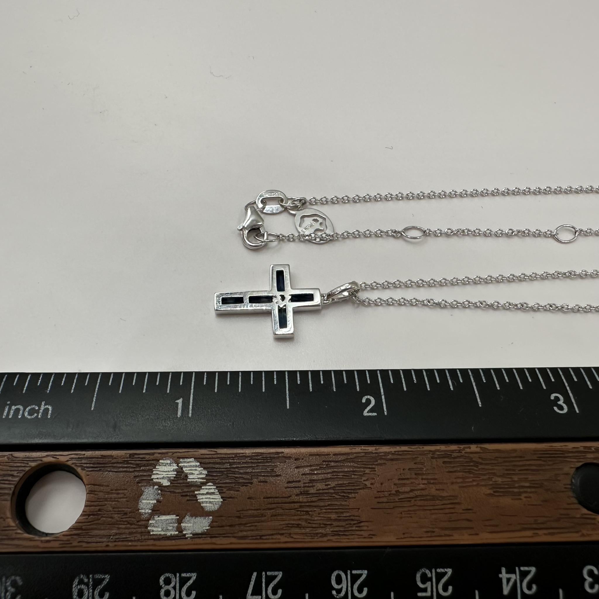 Effy 14K White Gold Sapphire Diamond Cross Necklace 0.78ct 18in