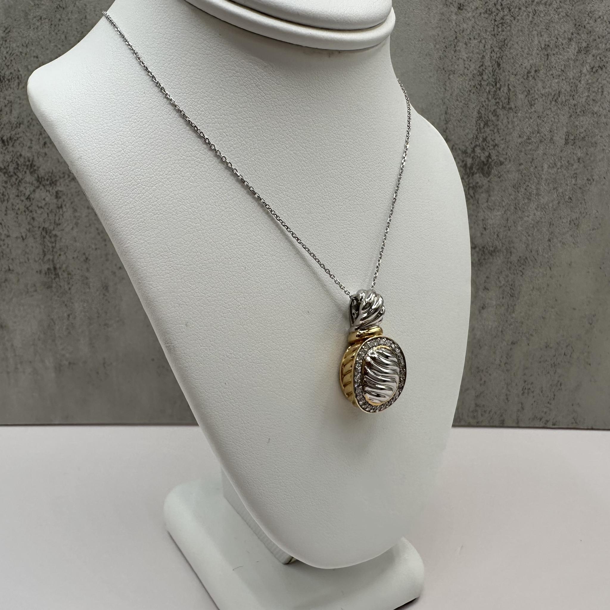 14K Two Tone Gold Natural Diamond Pendant Necklace 0.33ct Viducci