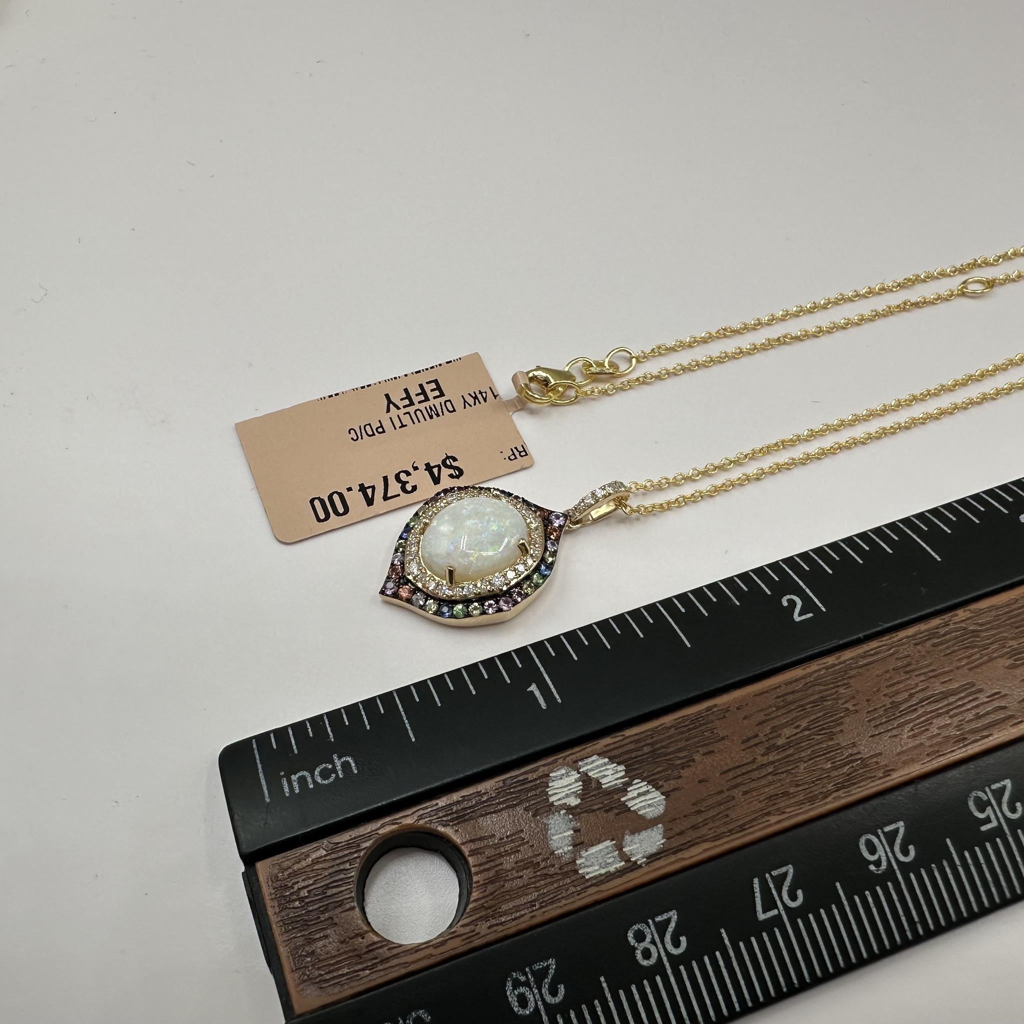 Effy 14K Gold Opal Diamond Multi Gem Necklace 1.97ctw NWT 18”
