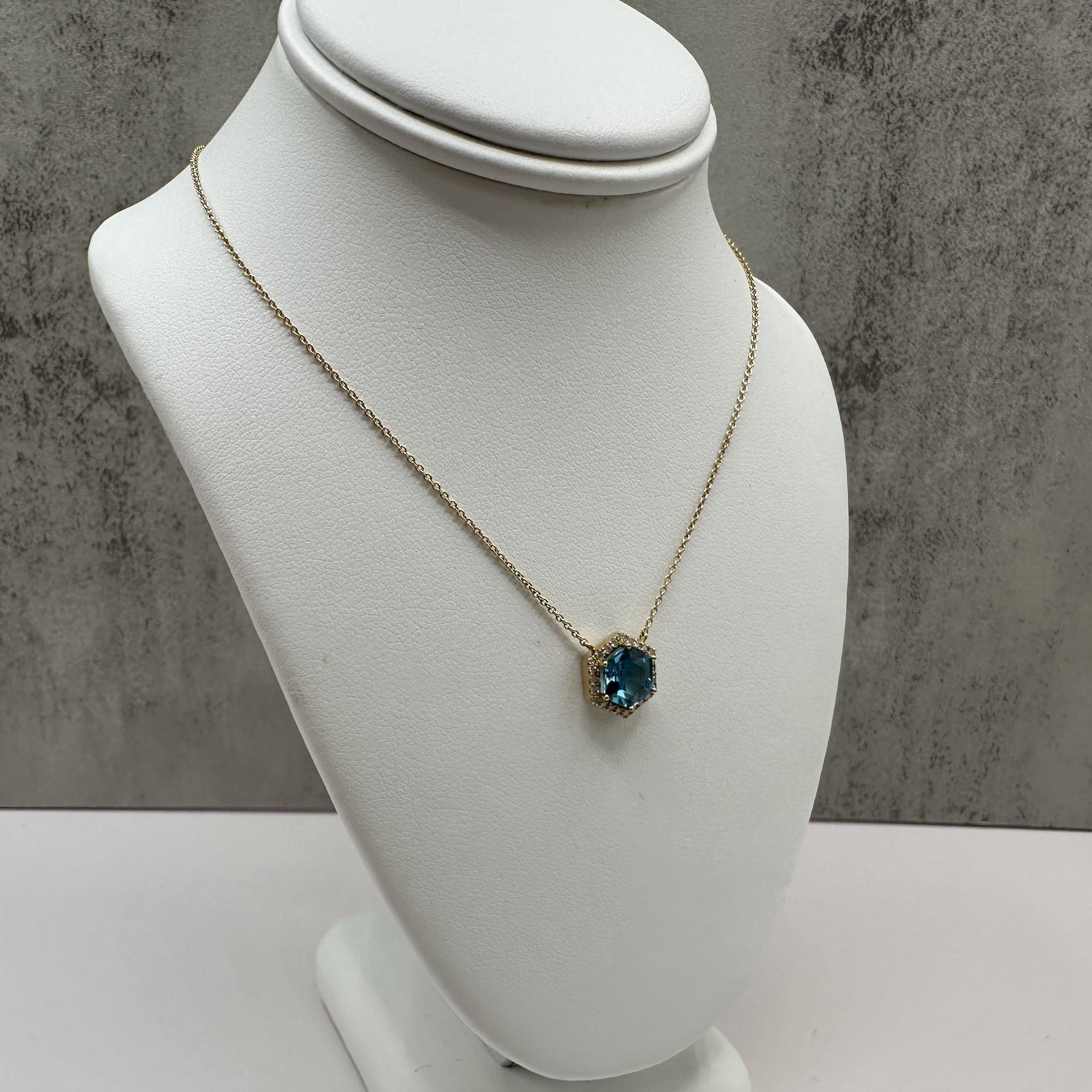 14K Yellow Gold Blue Topaz Diamond Necklace 1.62ct GH SI 18in