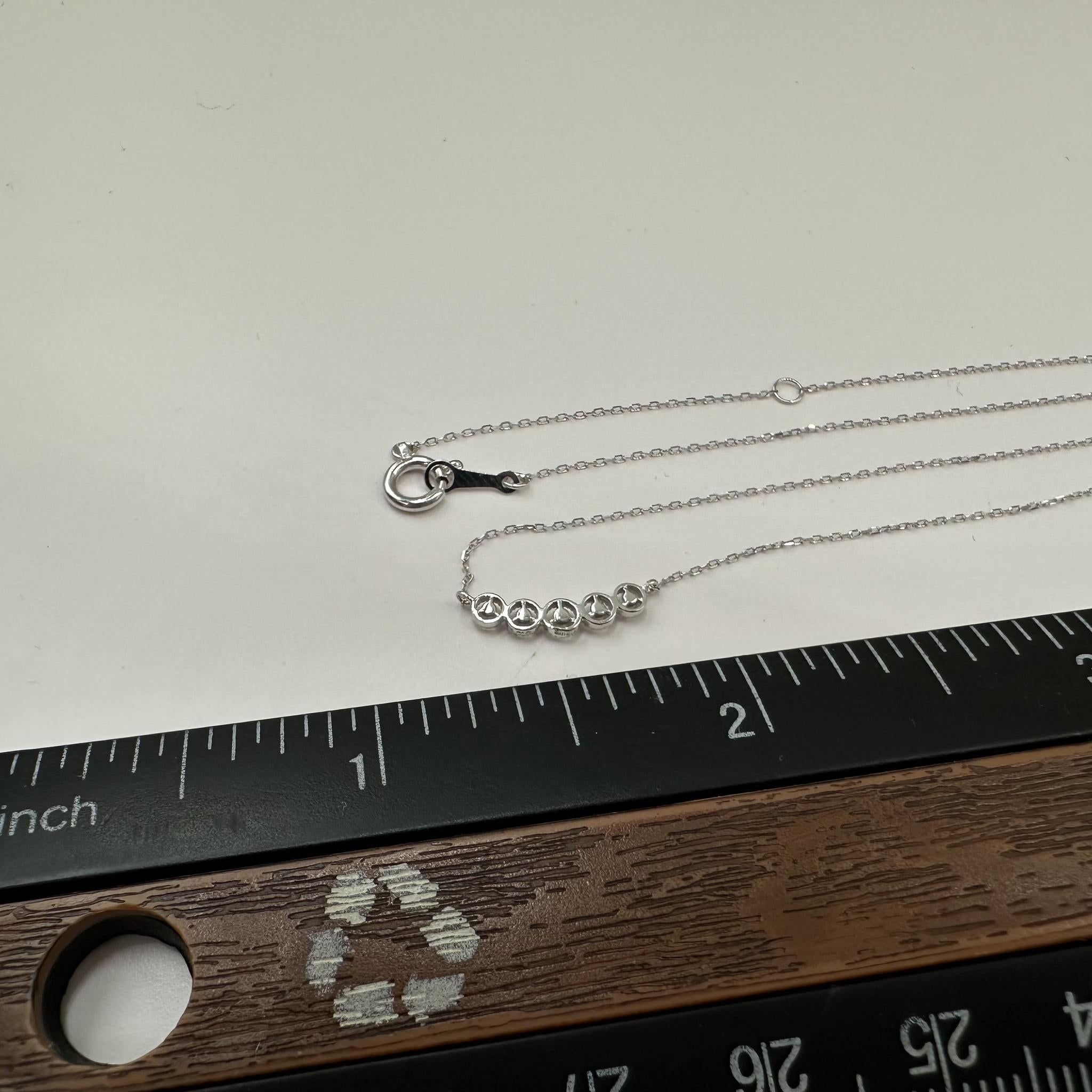 18K White Gold Diamond Bar Necklace 0.03ct GH SI Adjustable 16 Inch