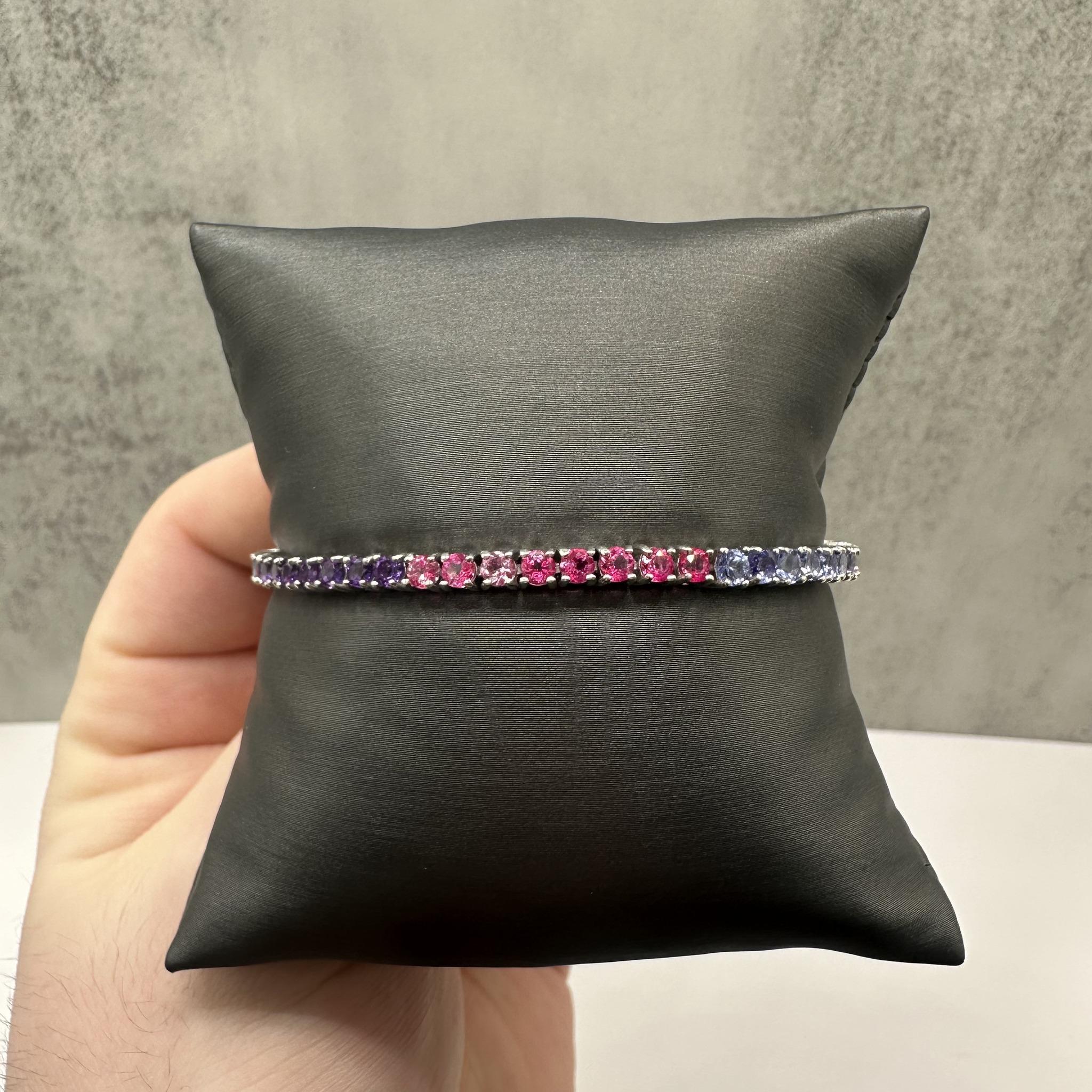 Multi Gemstone Tennis Bracelet Sterling Silver 3mm 7.5in 12g New