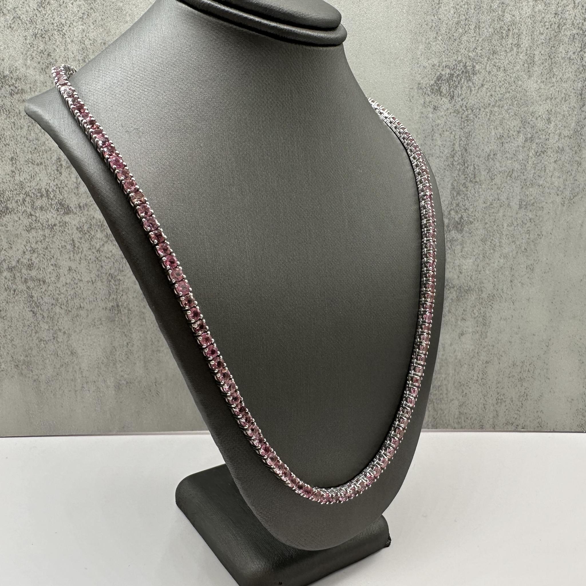 Pink Tourmaline Tennis Necklace Sterling Silver 3mm 18in 28.3g New