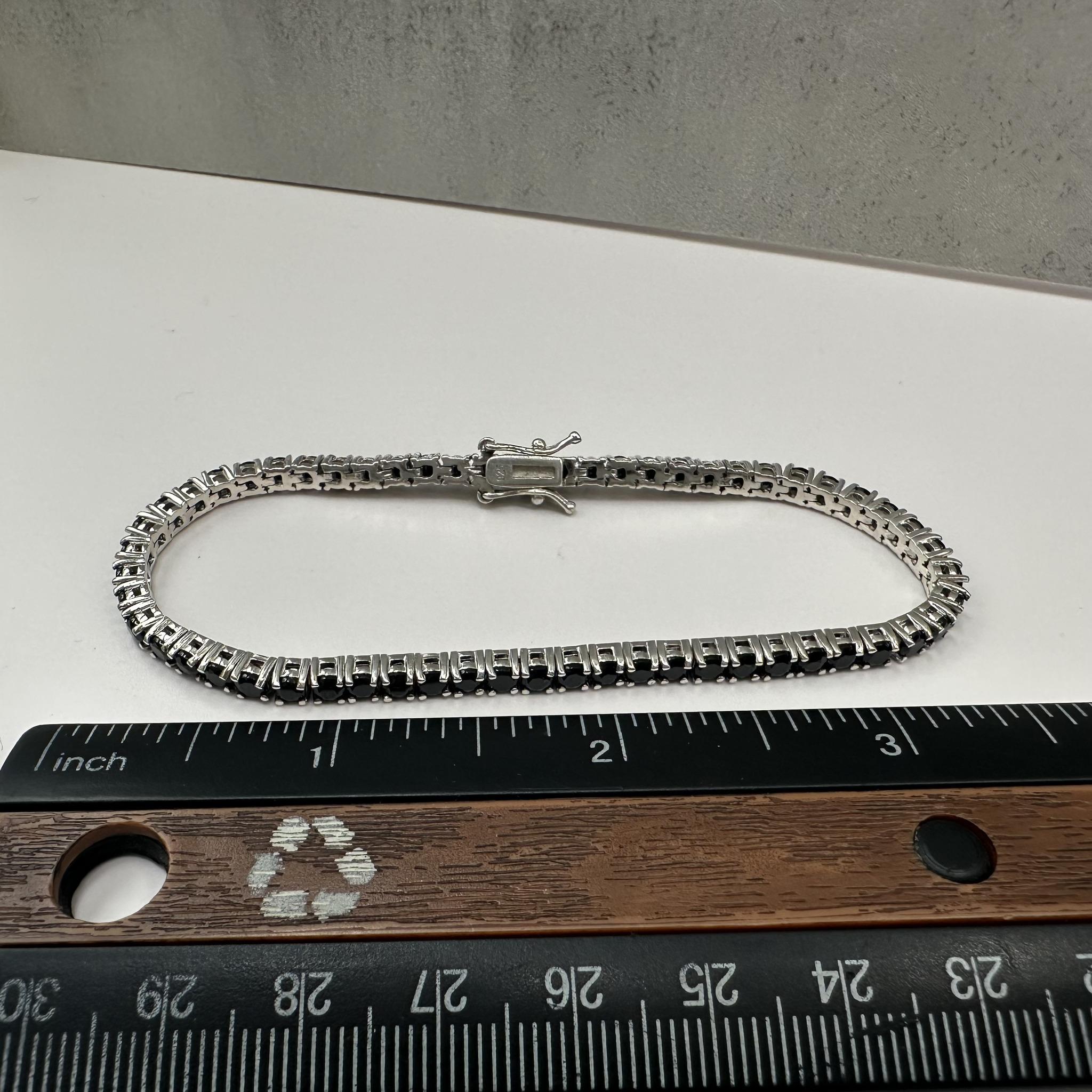 Black Spinel Tennis Bracelet Sterling Silver 3mm 7.5in New