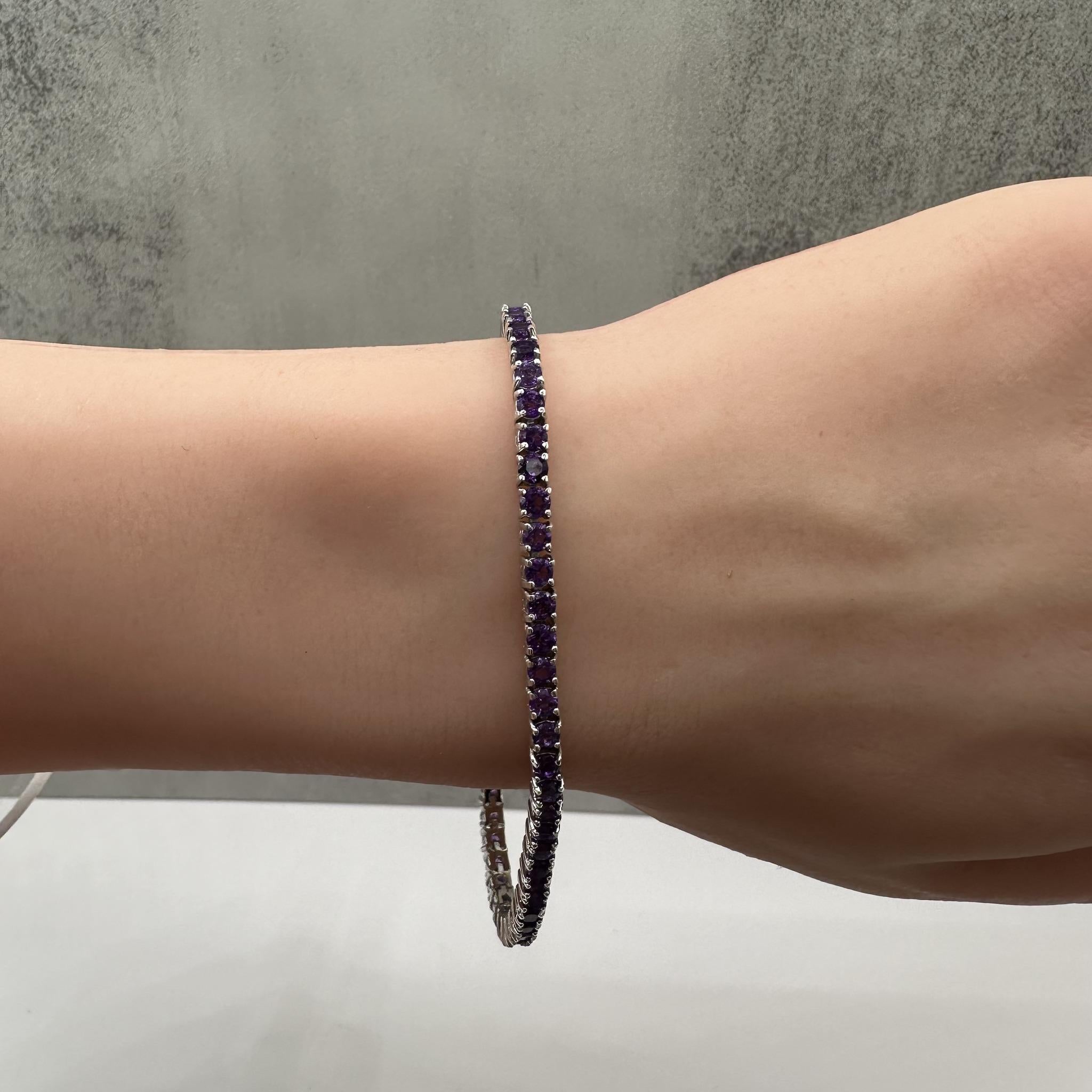Amethyst Tennis Bracelet Sterling Silver 3mm 7.5in 12.5g New