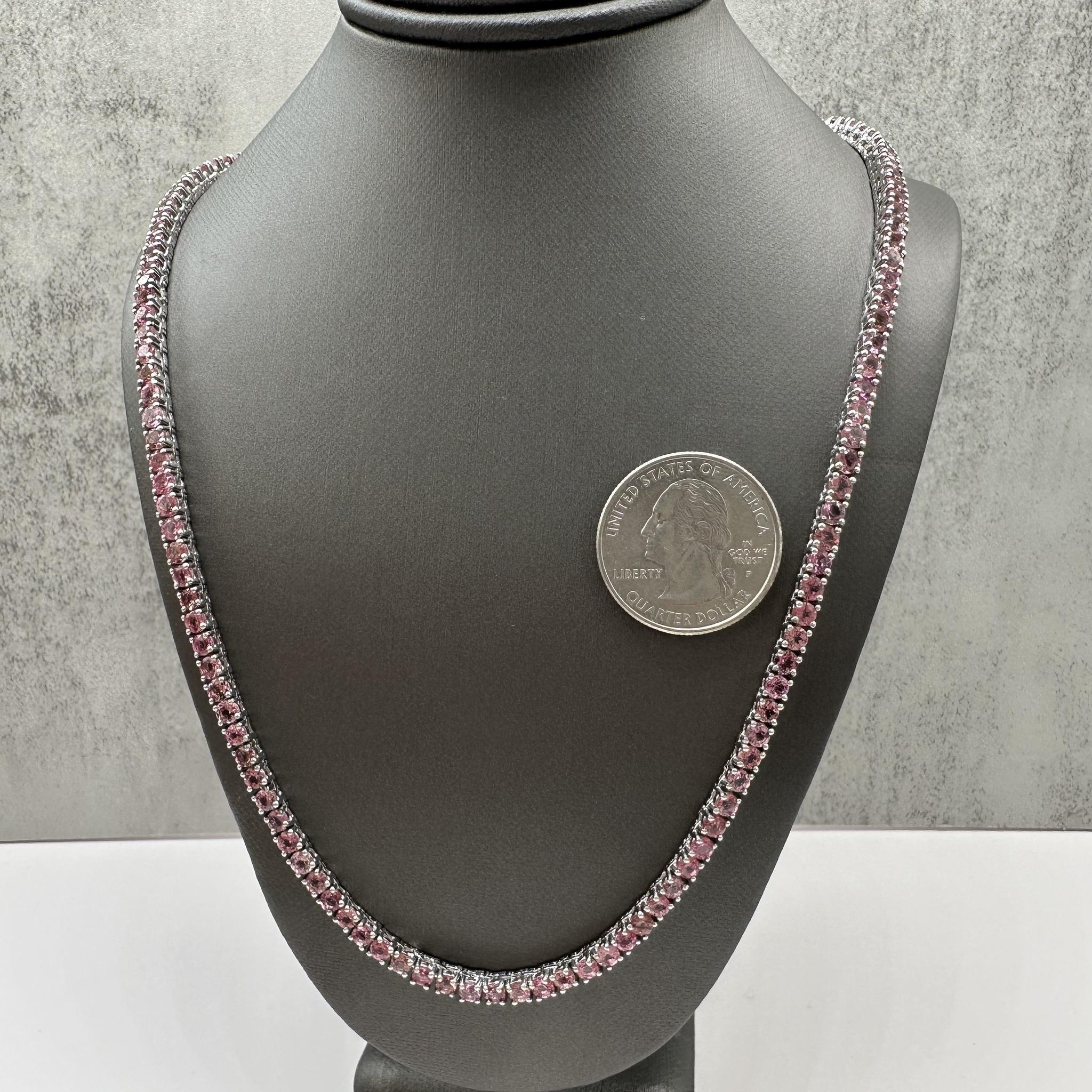 Pink Tourmaline Tennis Necklace Sterling Silver 3mm 18in 28.3g New
