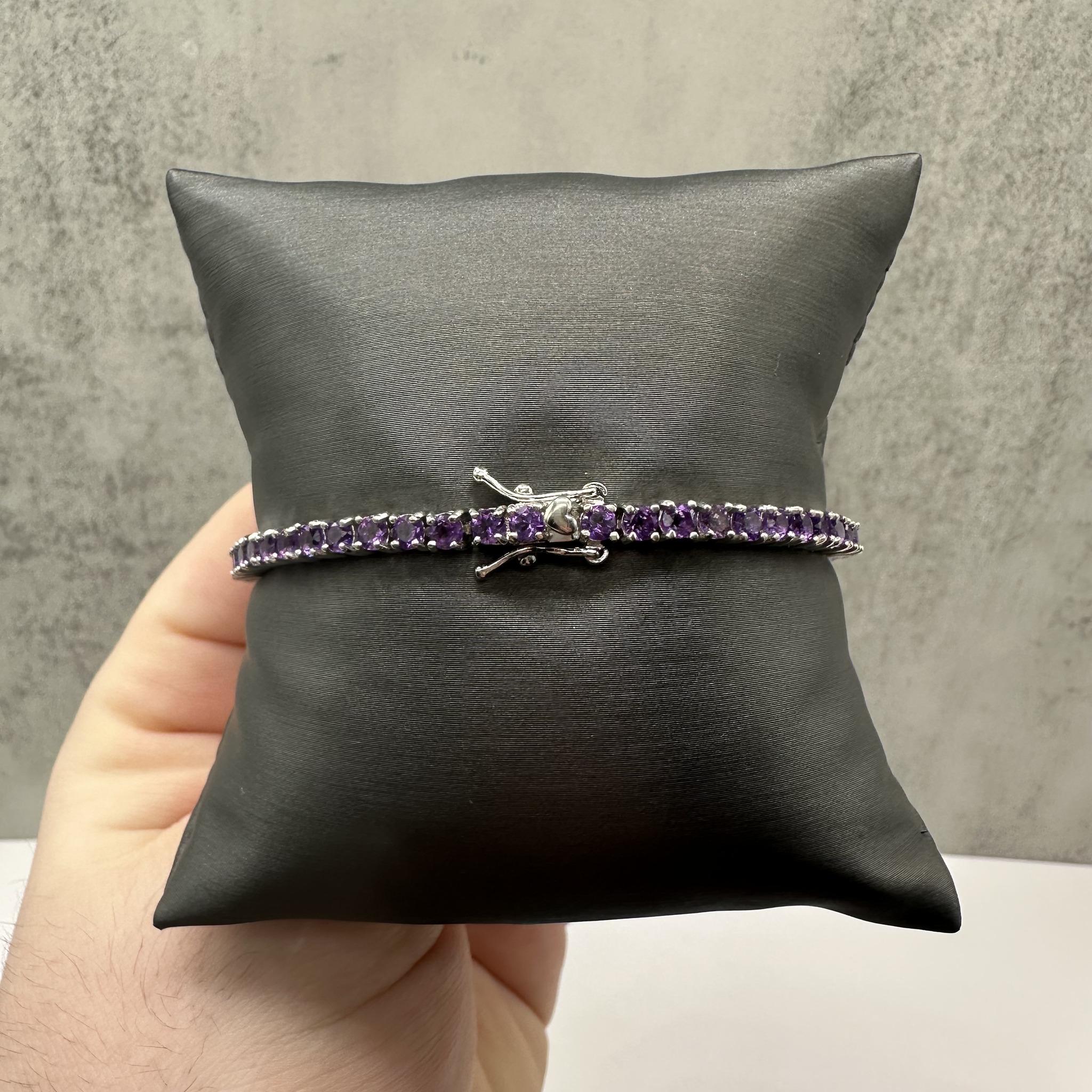 Amethyst Tennis Bracelet Sterling Silver 3mm 7.5in 12.5g New
