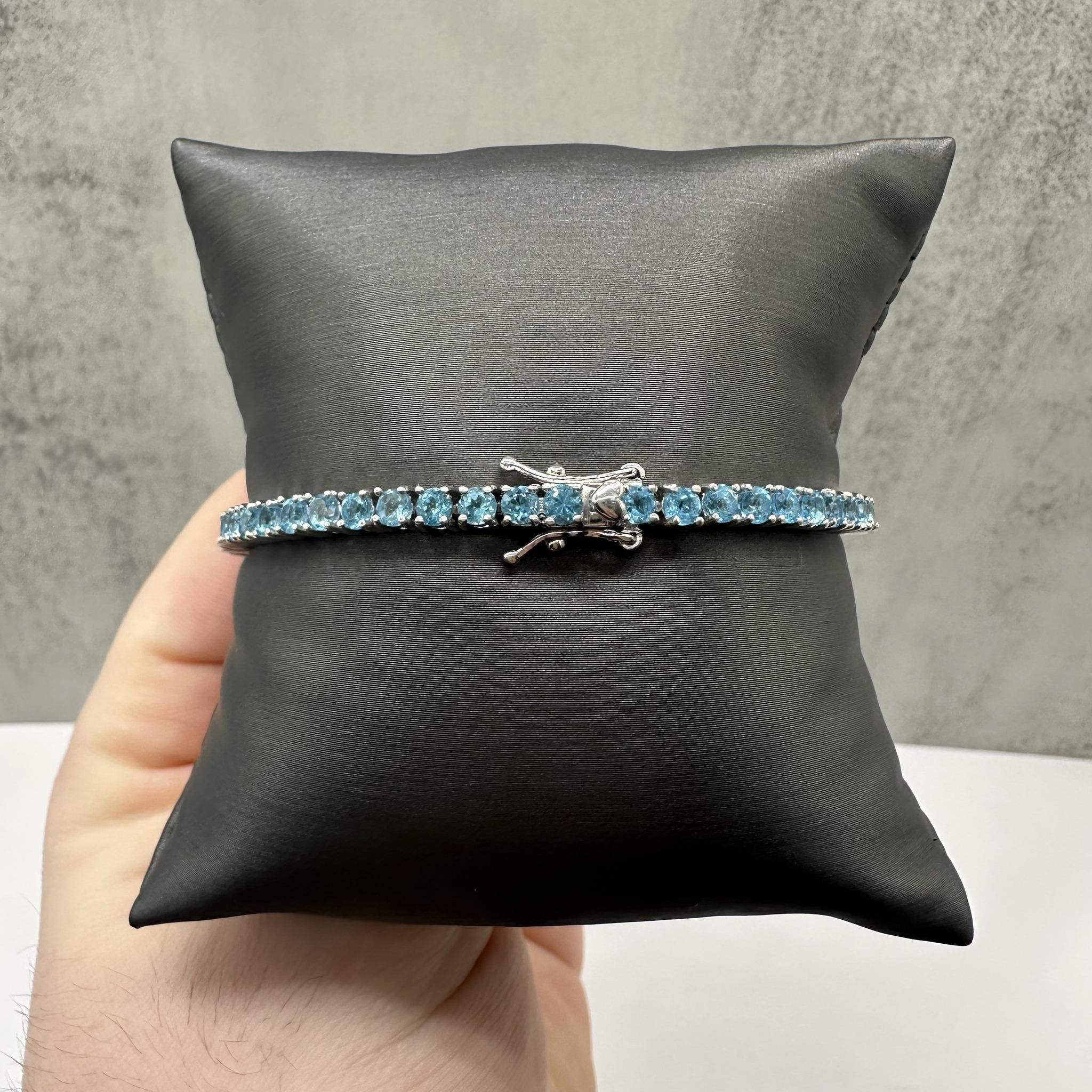 Blue Topaz Tennis Bracelet Sterling Silver 3mm 7.5in New