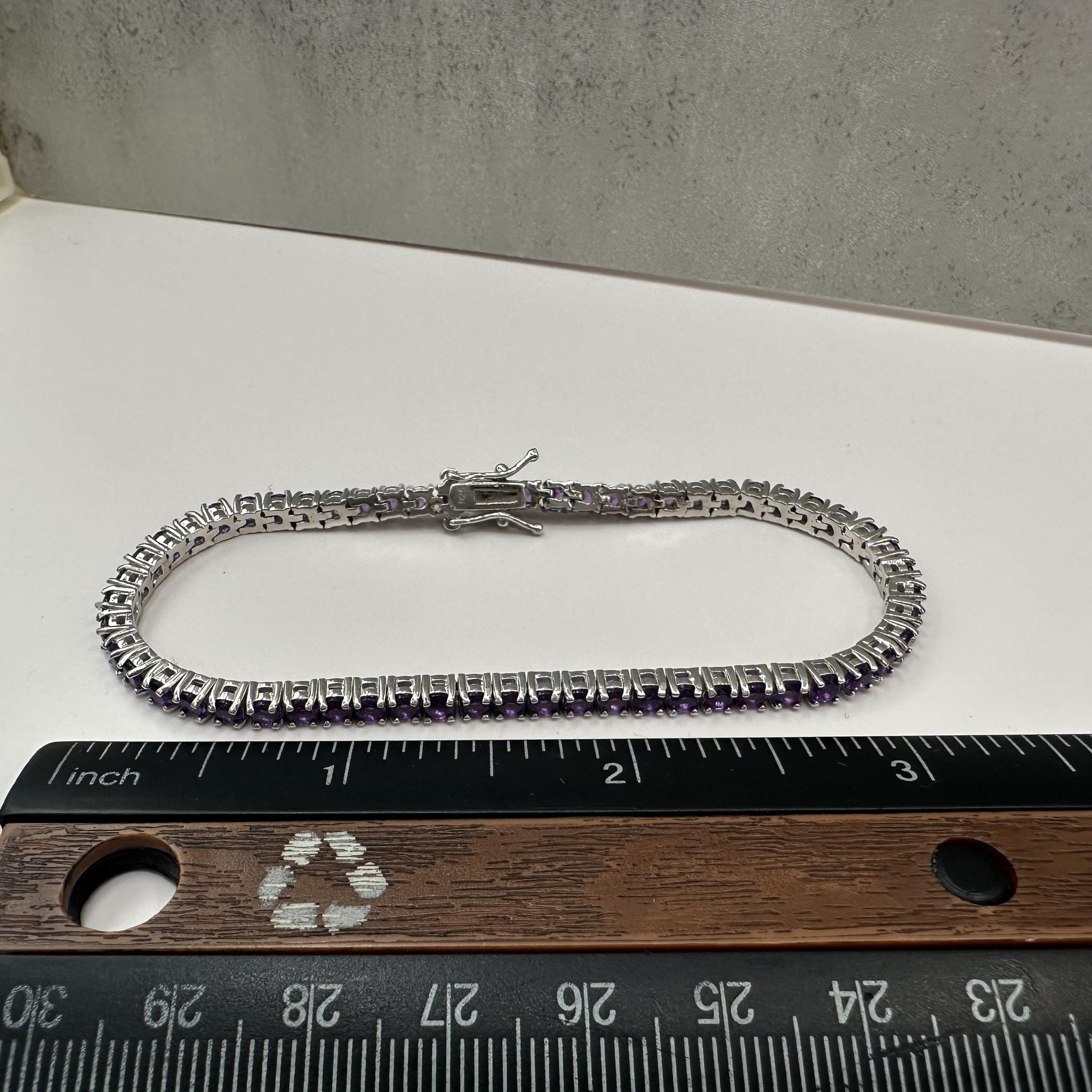 Amethyst Tennis Bracelet Sterling Silver 3mm 7.5in 12.5g New
