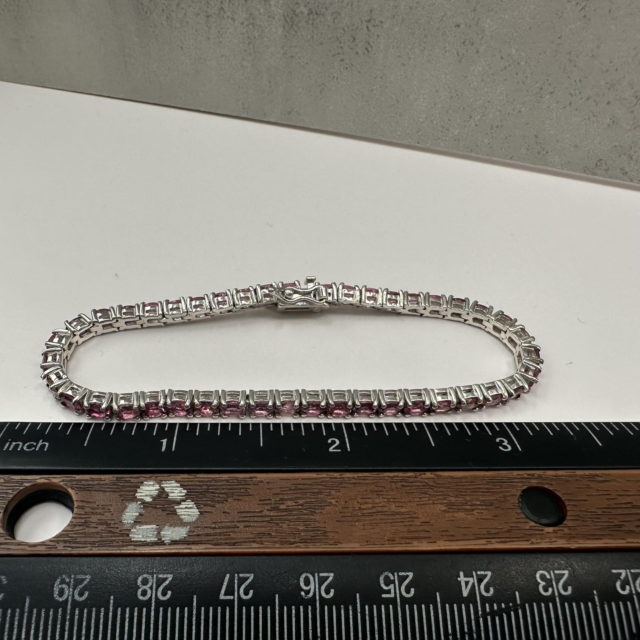 Pink Tourmaline Tennis Bracelet Sterling Silver 3mm Oval 7in 10.7g New