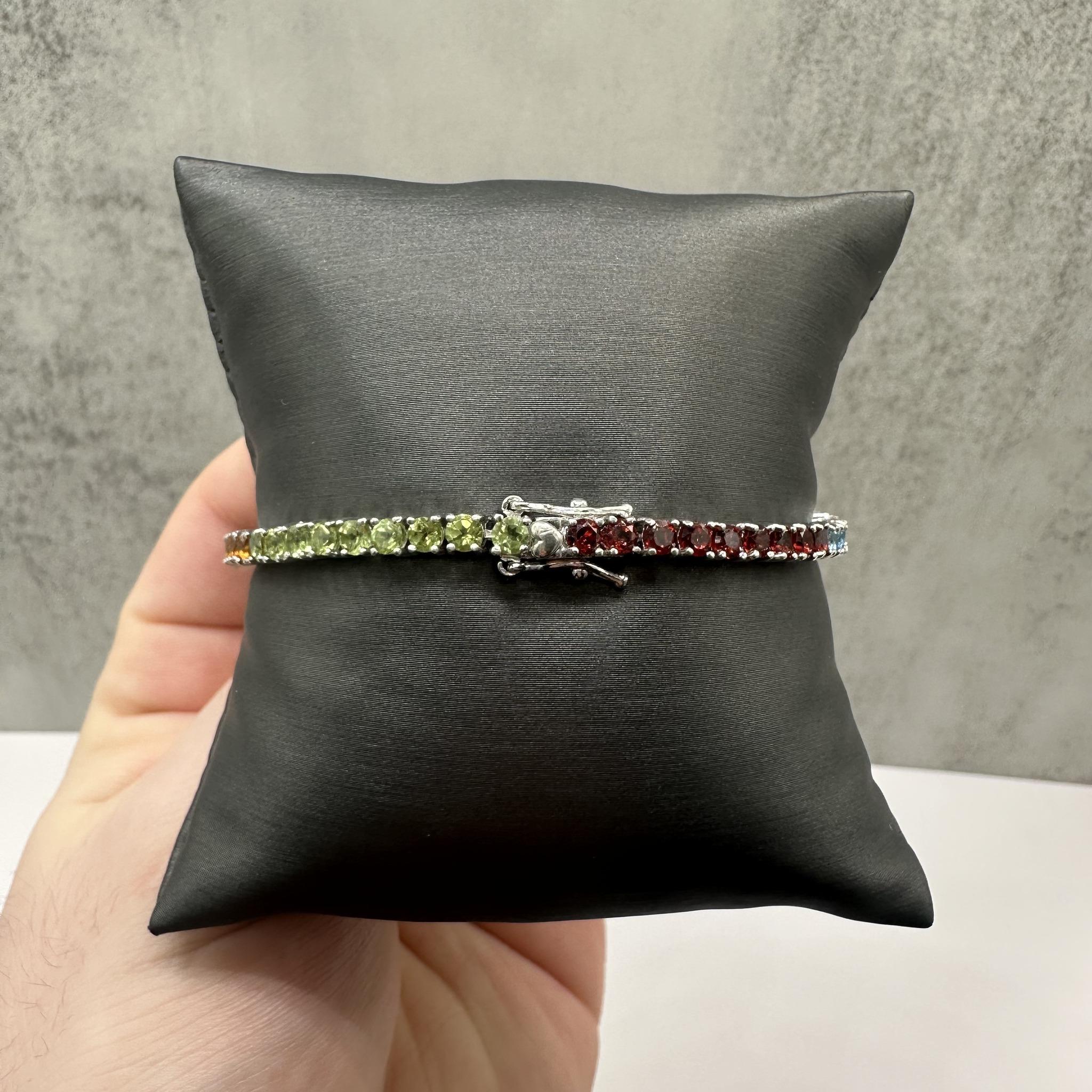 Multi Gemstone Tennis Bracelet Sterling Silver 3mm 7.5in 12g New