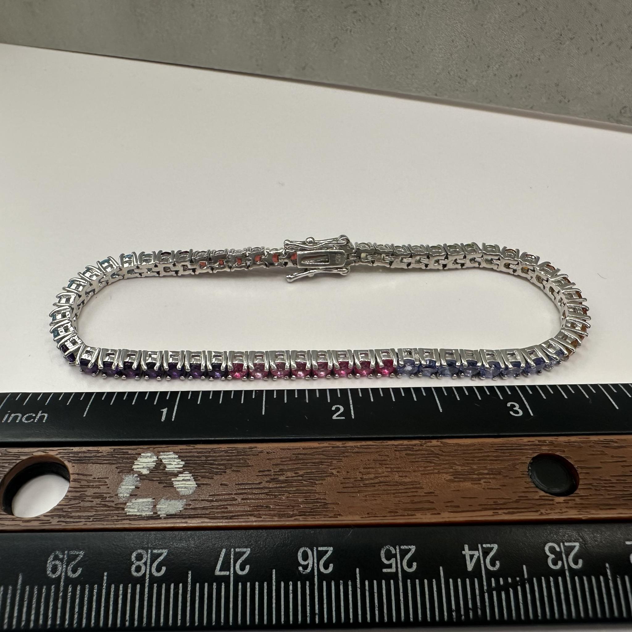 Multi Gemstone Tennis Bracelet Sterling Silver 3mm 7.5in 12g New